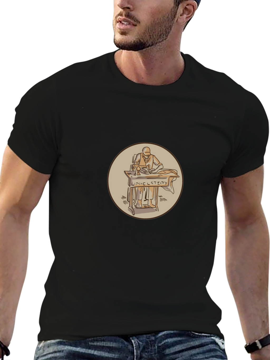 Upholstery Sewing Black T-Shirt
