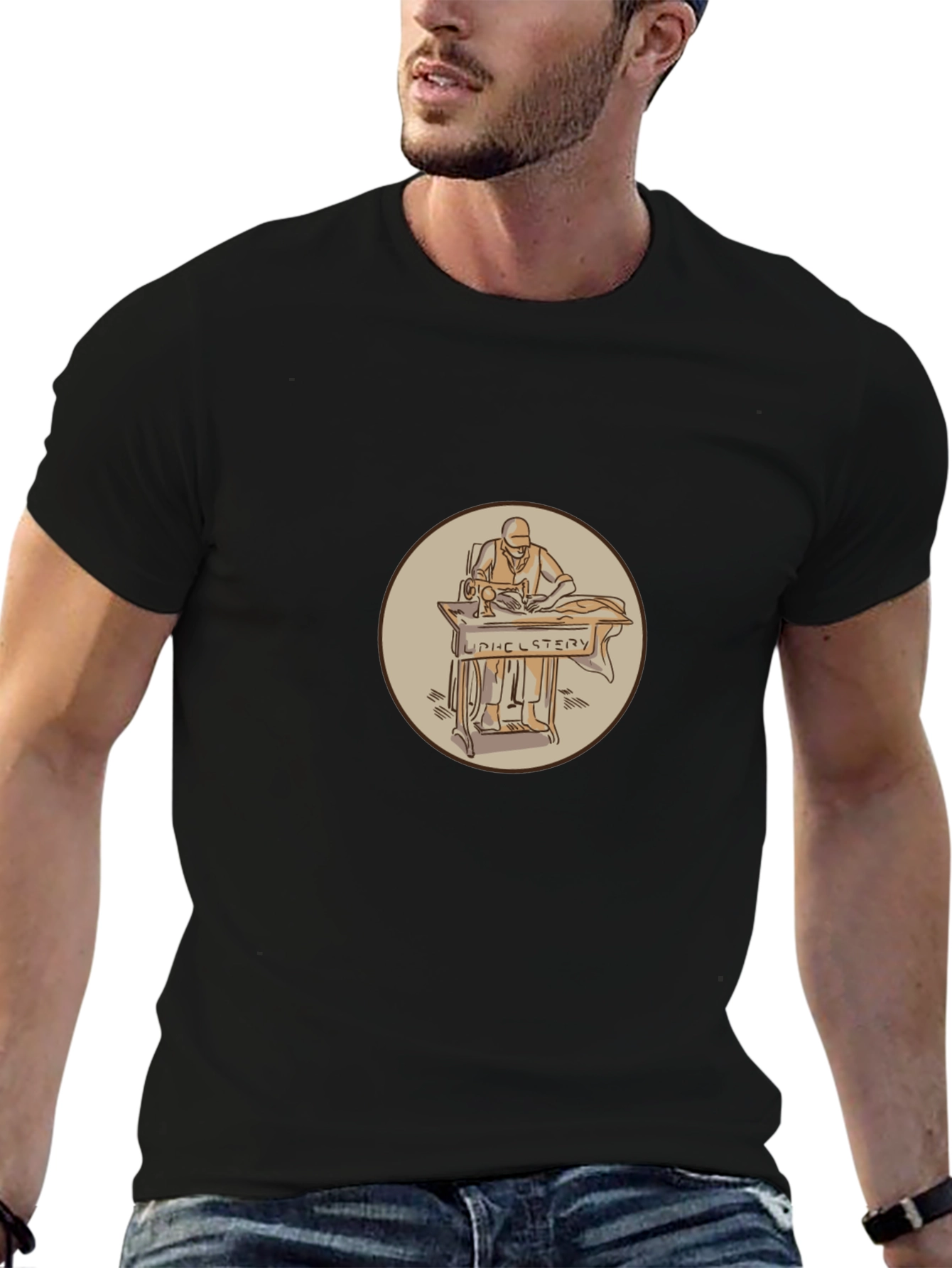 Upholstery Sewing Black T-Shirt