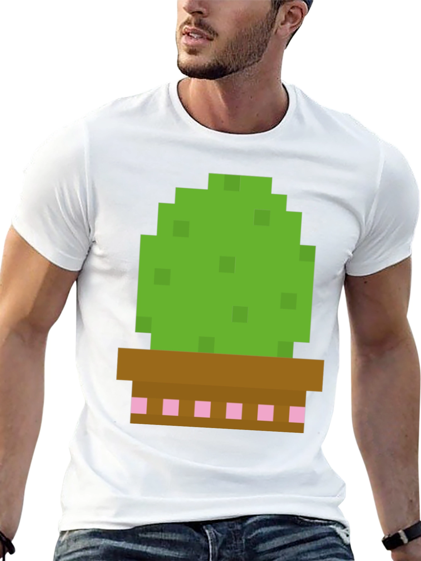 Pixel Cactus Graphic Tee - Gamer Style Shirt