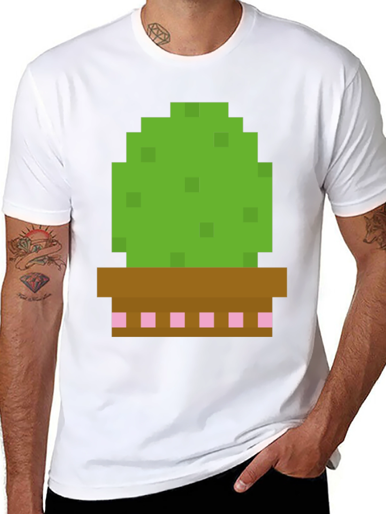 Pixel Cactus Graphic Tee - Gamer Style Shirt