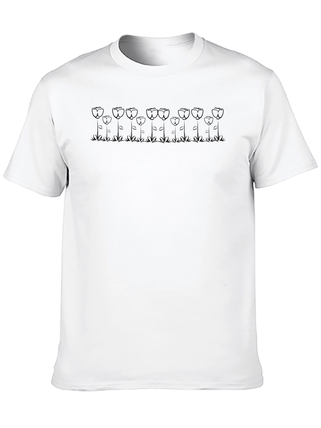 Floral Outline Tee - Casual Black T-Shirt