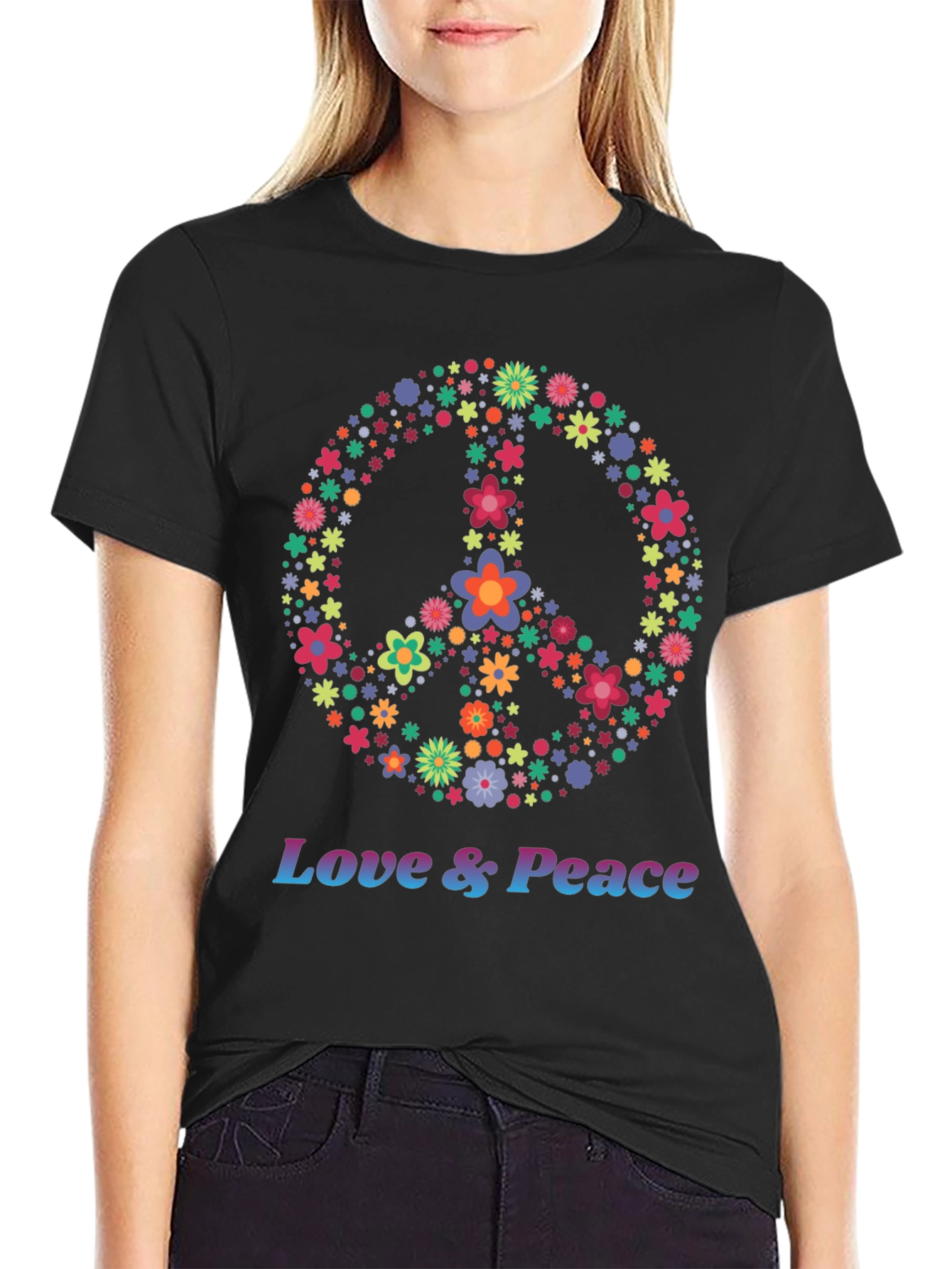 Floral Peace Sign Graphic Tee - Love & Peace