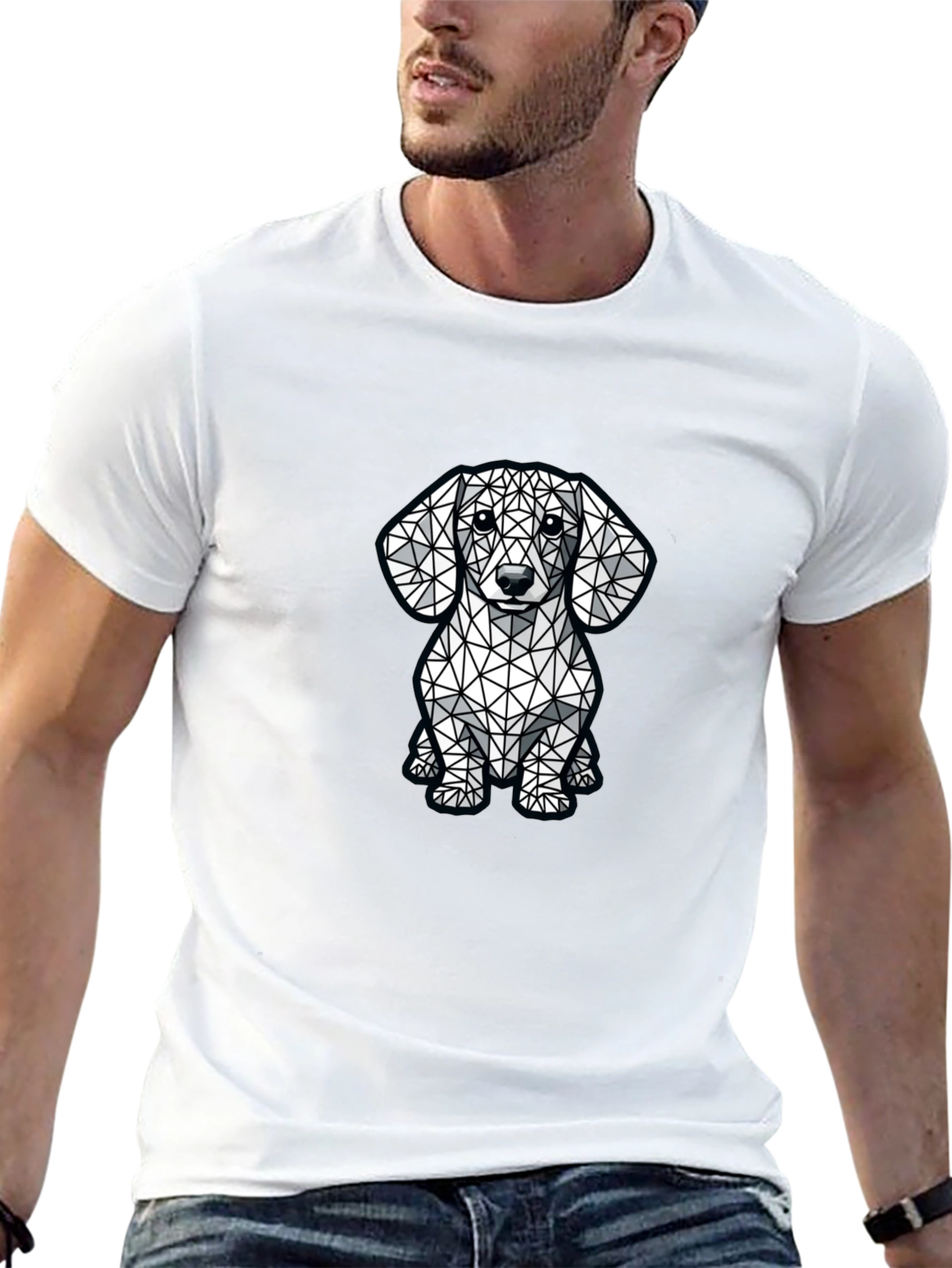Geometric Dachshund Graphic Tee - Modern Dog Lovers Shirt