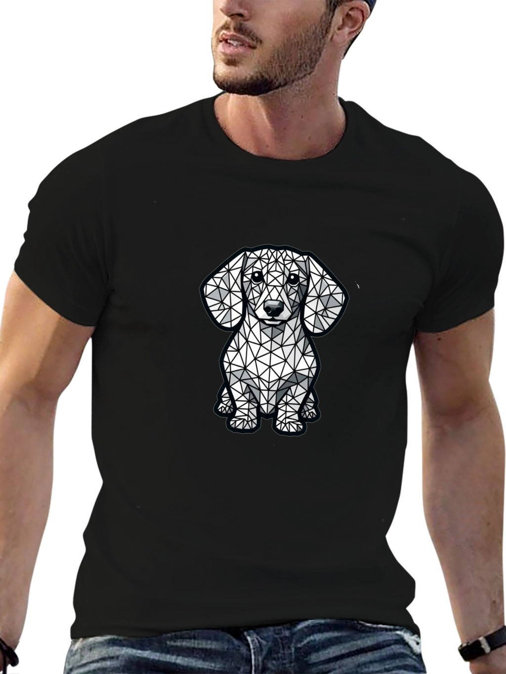 Geometric Dachshund Graphic Tee - Modern Dog Lovers Shirt