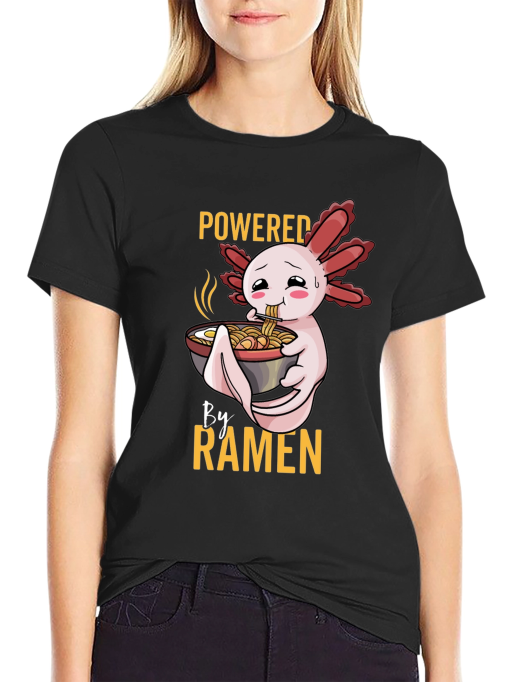 Powered by Ramen Axolotl Black T-Shirt