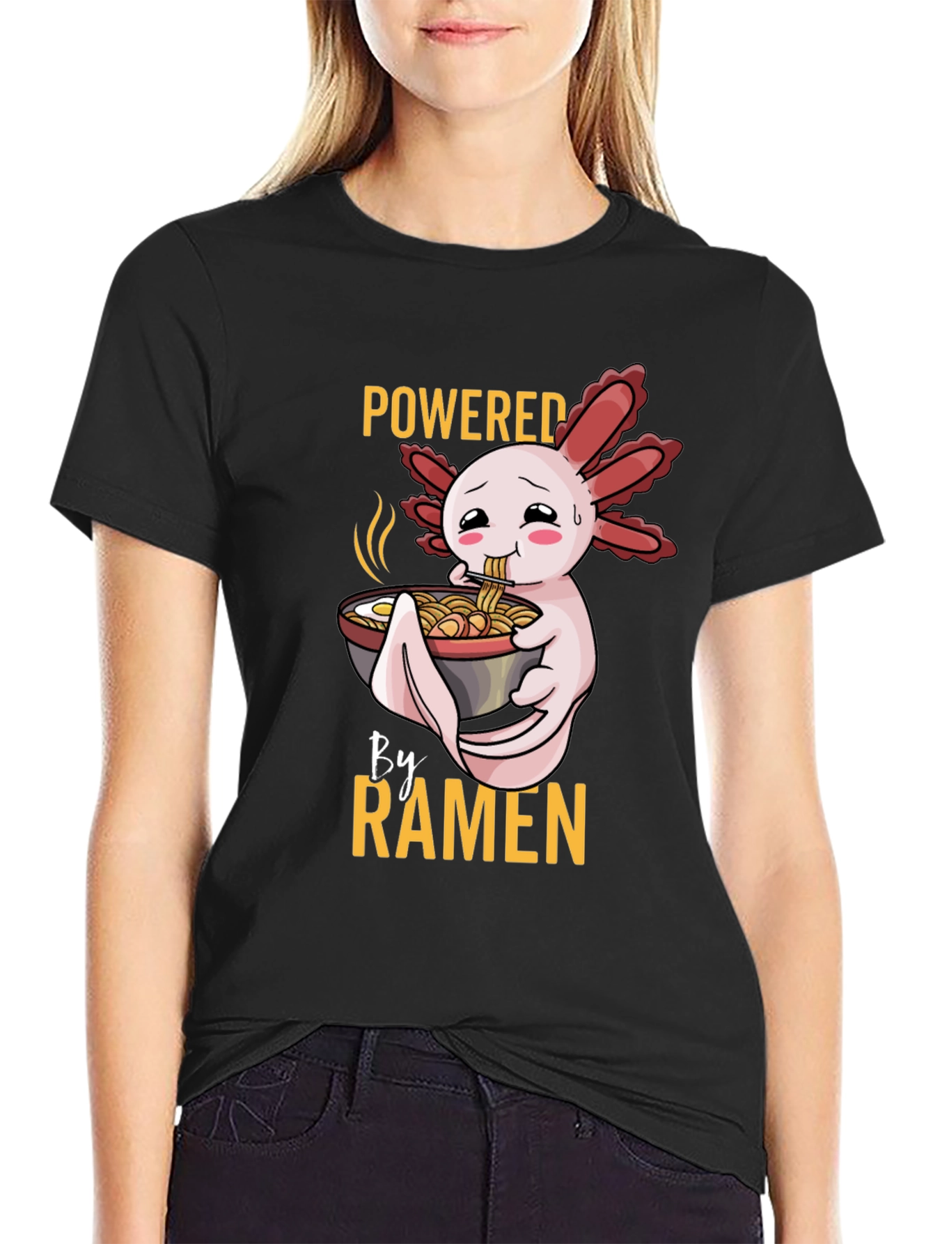 Powered by Ramen Axolotl Black T-Shirt