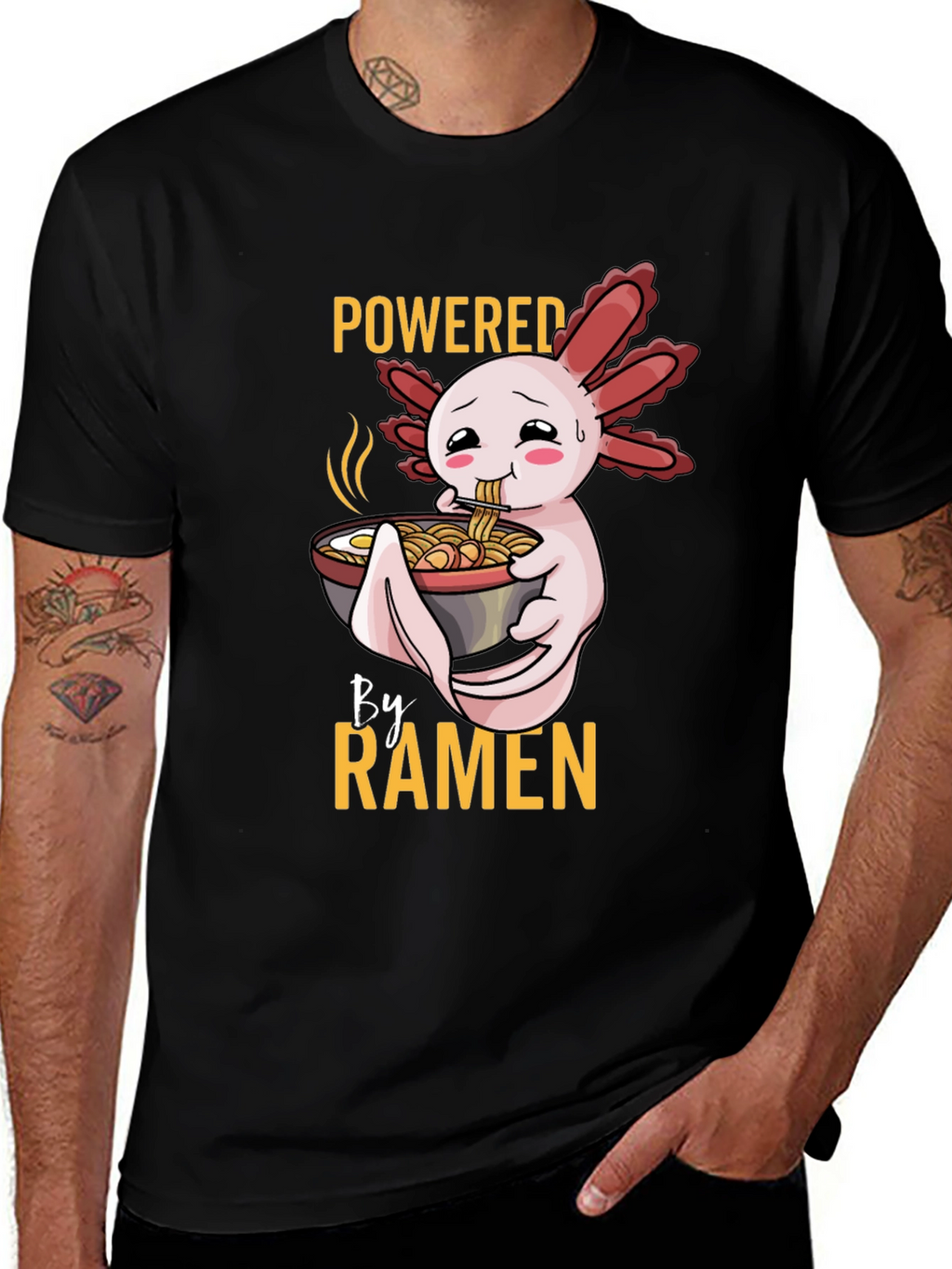 Powered by Ramen Axolotl Black T-Shirt