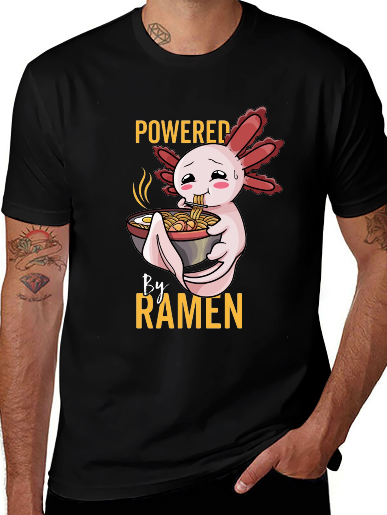 Powered by Ramen Axolotl Black T-Shirt