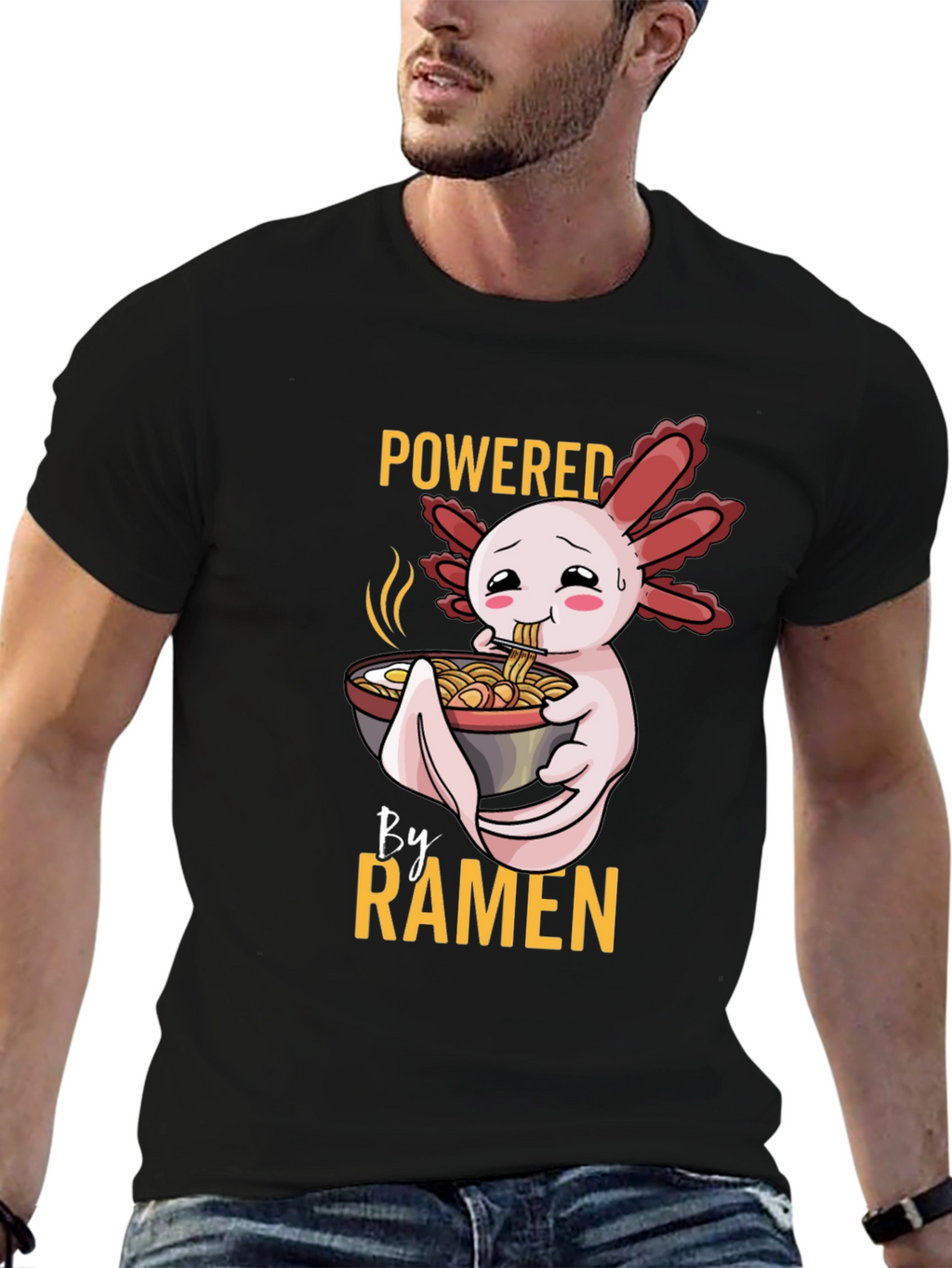 Powered by Ramen Axolotl Black T-Shirt
