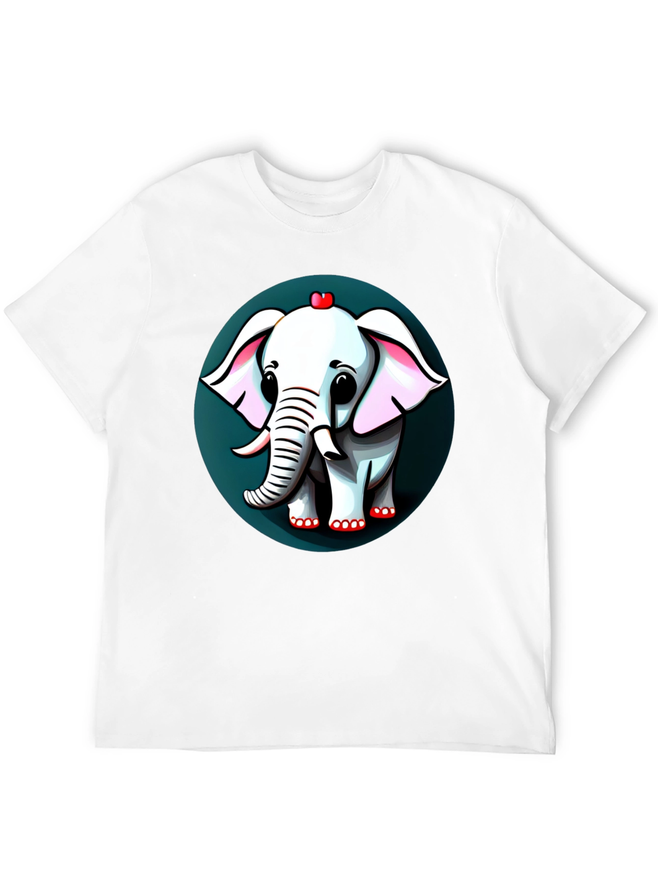 Cute Elephant Cartoon Graphic Tee - Black