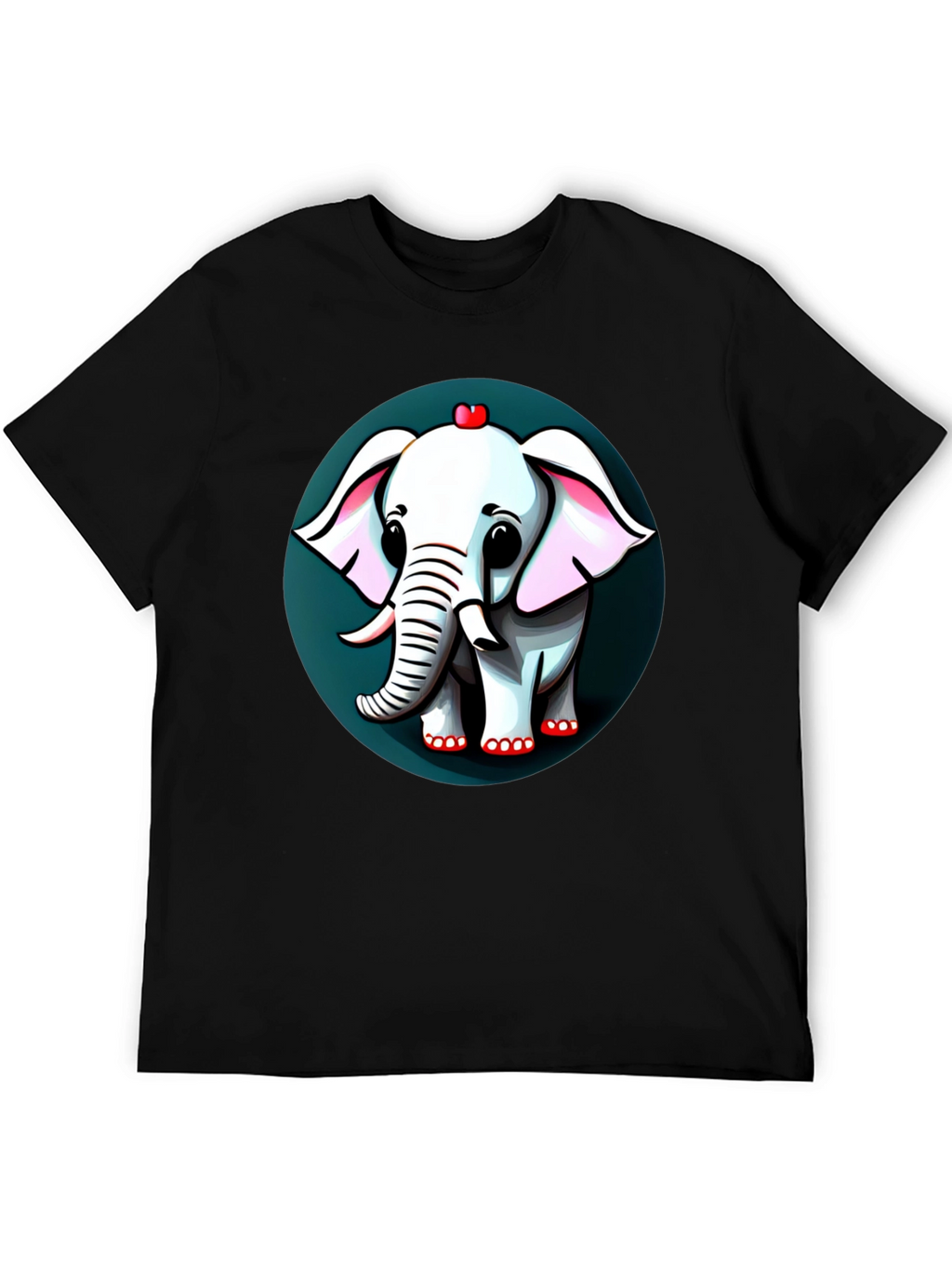 Cute Elephant Cartoon Graphic Tee - Black