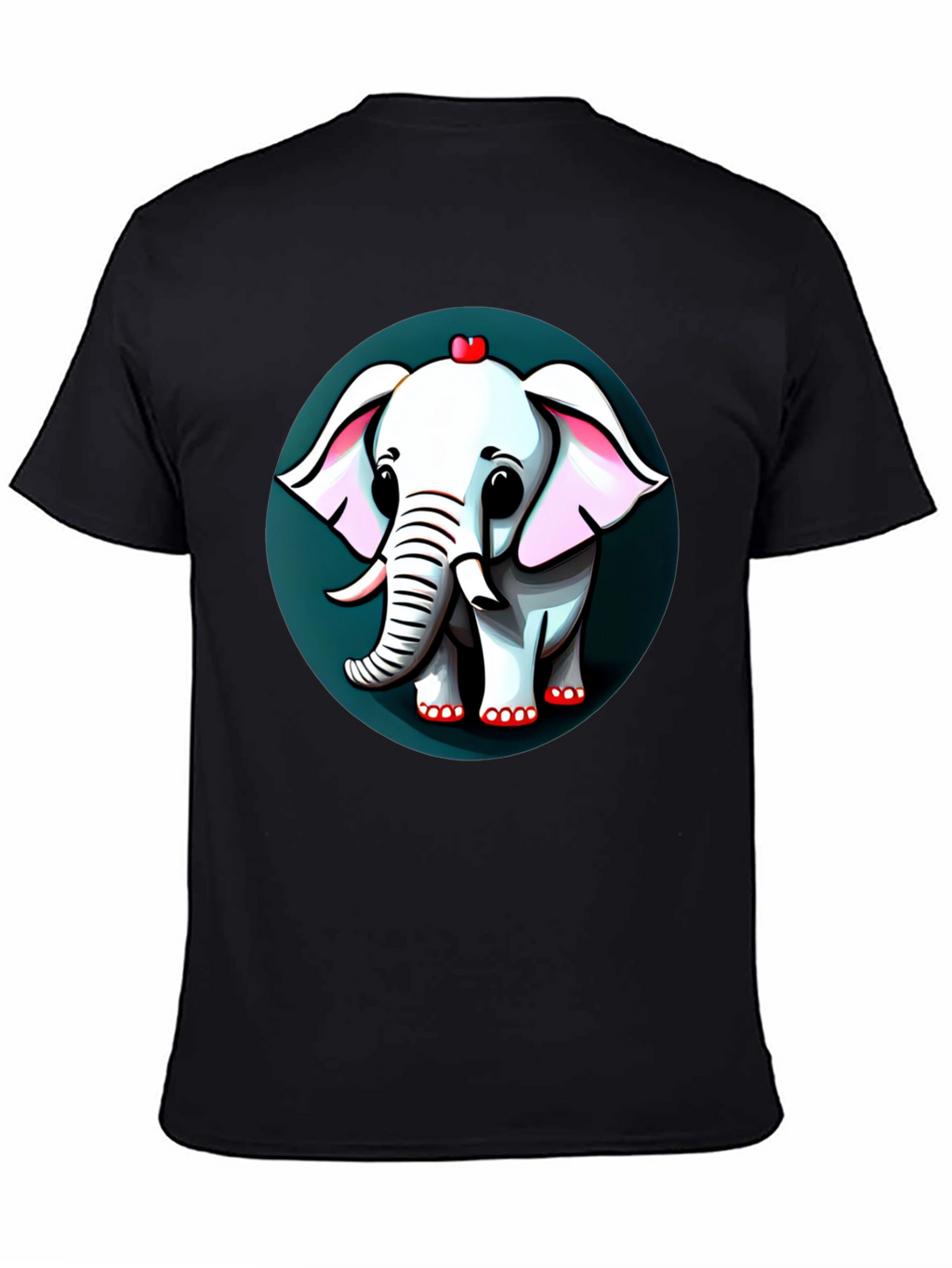 Cute Elephant Cartoon Graphic Tee - Black