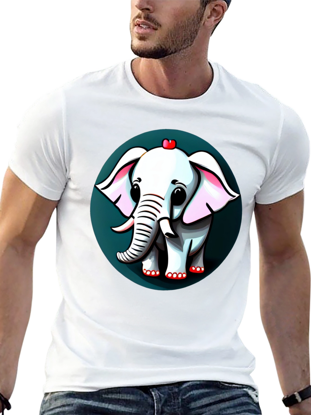 Cute Elephant Cartoon Graphic Tee - Black