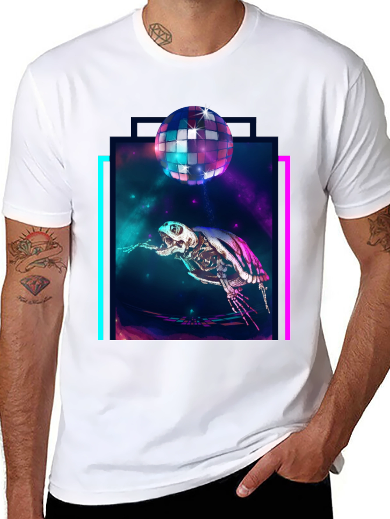 Cosmic Turtle Skeleton Disco Party T-Shirt