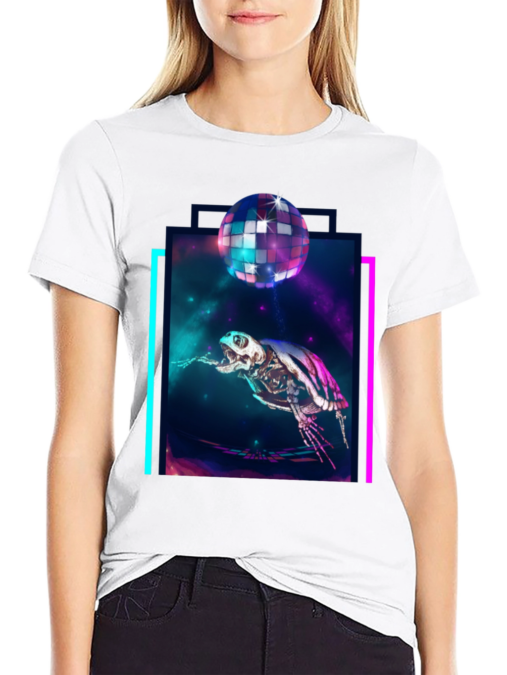 Cosmic Turtle Skeleton Disco Party T-Shirt
