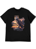 Owl Graphic Tee - Nature Print Black T-Shirt