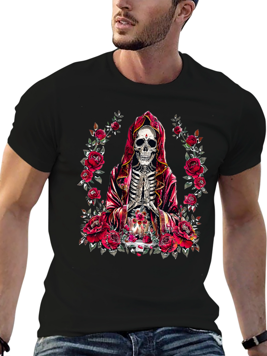 Rose & Skull Graphic T-Shirt - Gothic Style