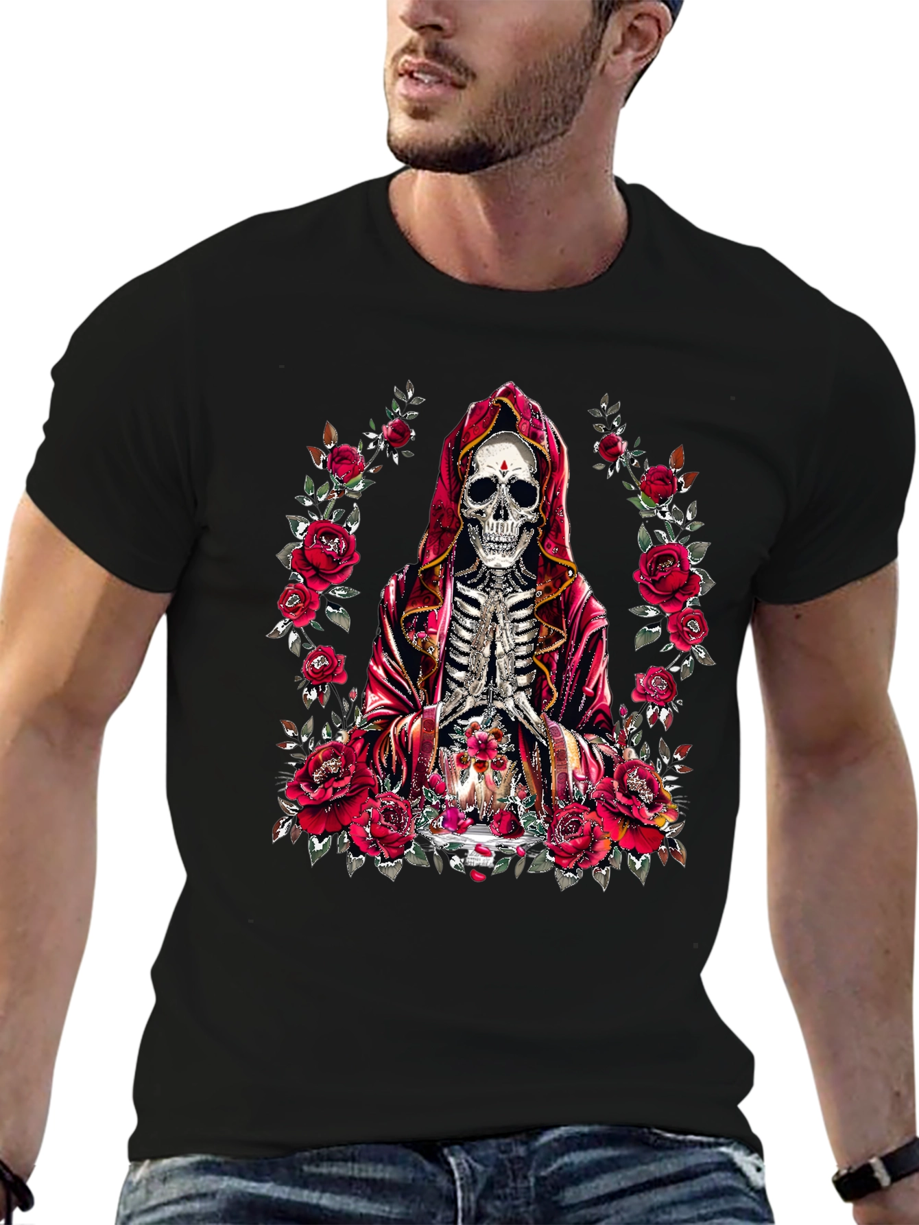 Rose & Skull Graphic T-Shirt - Gothic Style