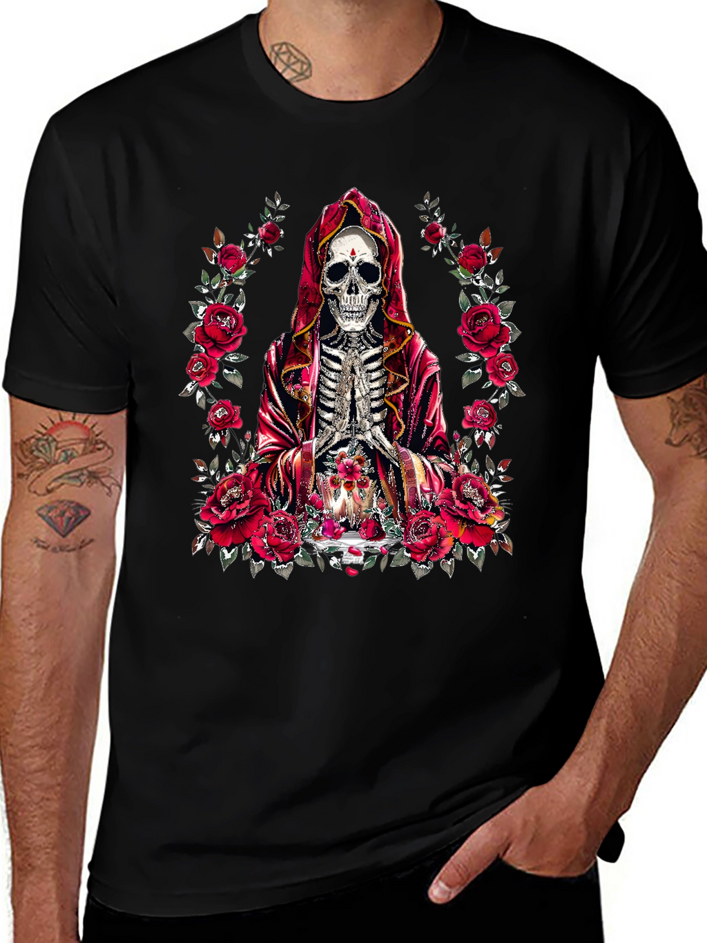 Rose & Skull Graphic T-Shirt - Gothic Style