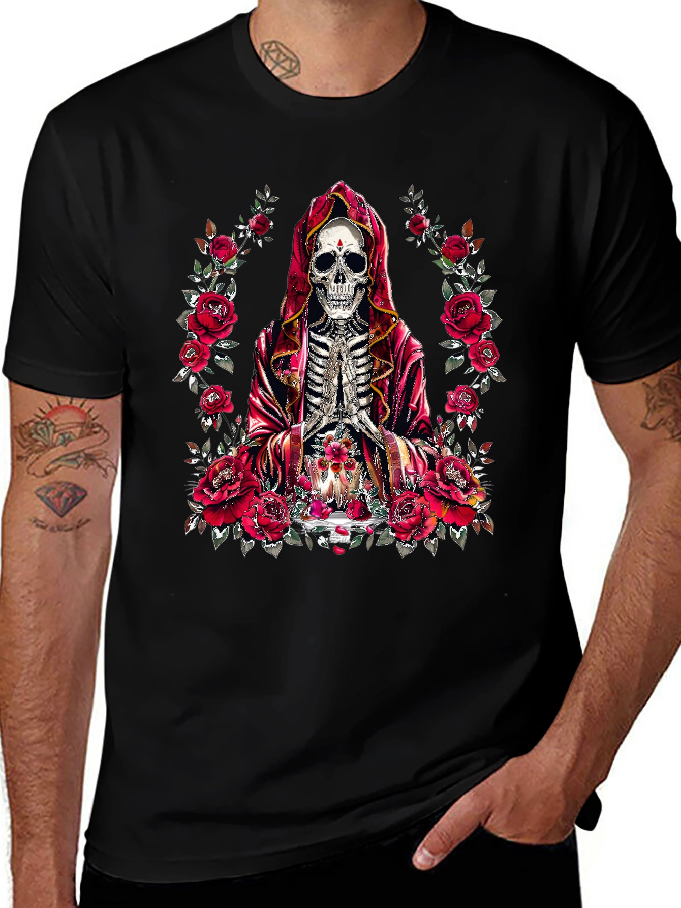 Rose & Skull Graphic T-Shirt - Gothic Style