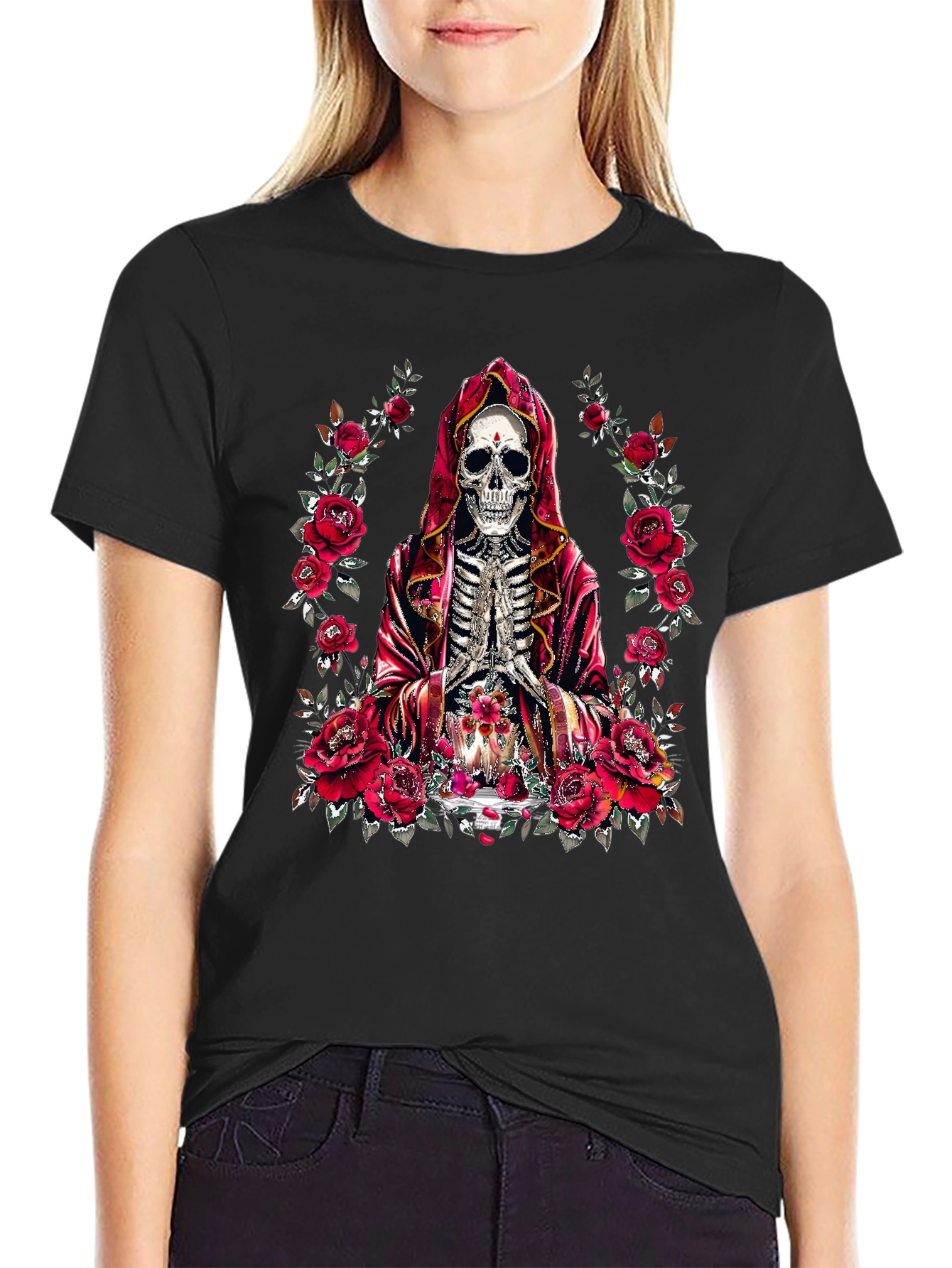 Rose & Skull Graphic T-Shirt - Gothic Style