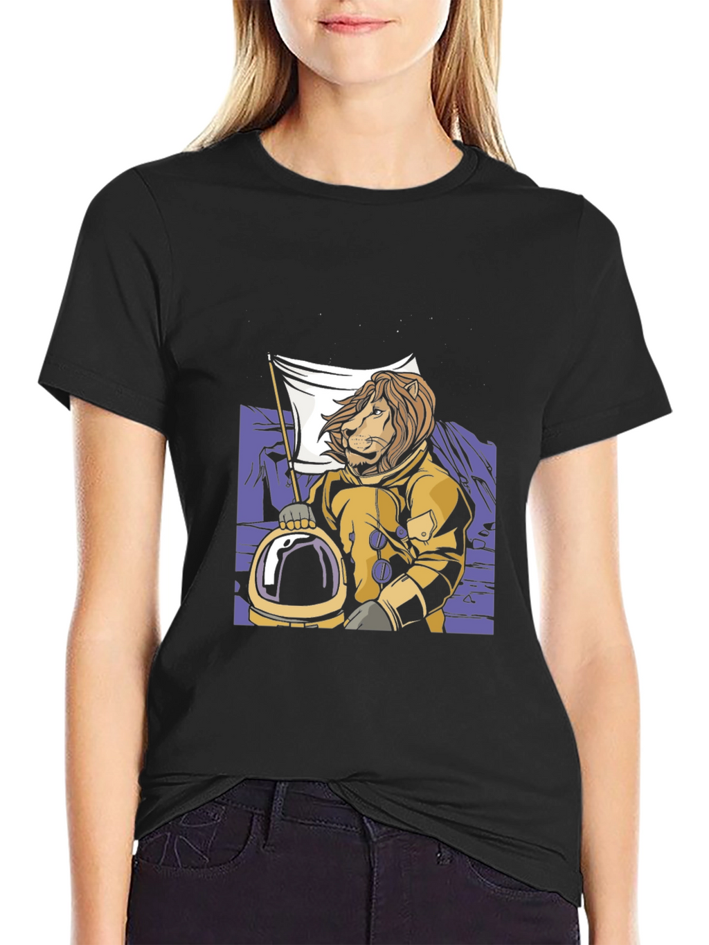 Lion Astronaut Graphic T-Shirt - Black