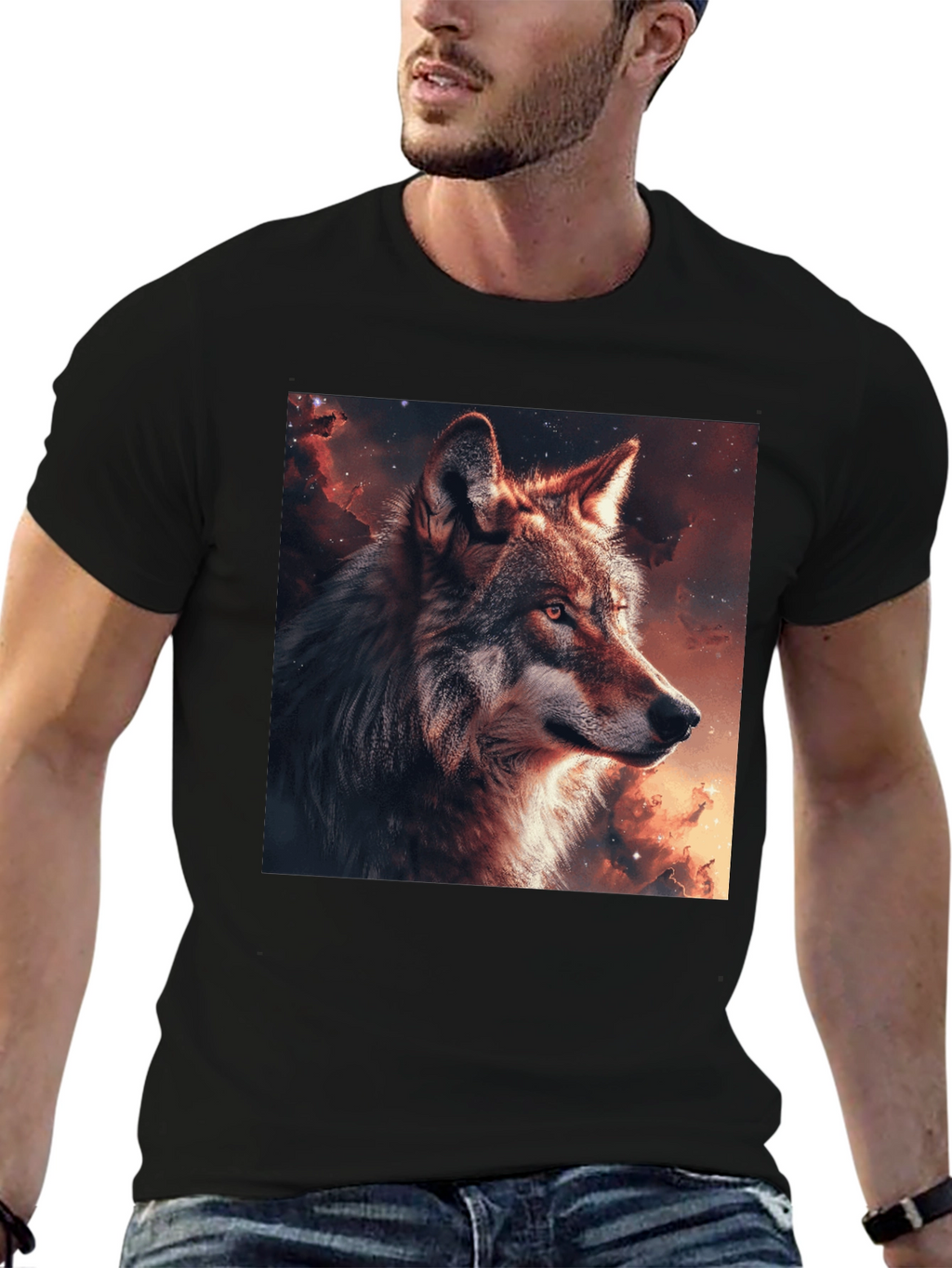 Wolf Galaxy Graphic T-Shirt - Mens Black Tee