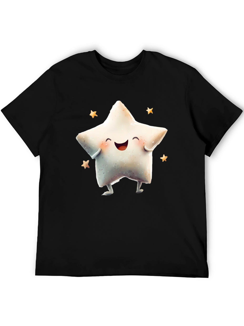 Cute Star Graphic Tee - Black Cotton Blend T-Shirt