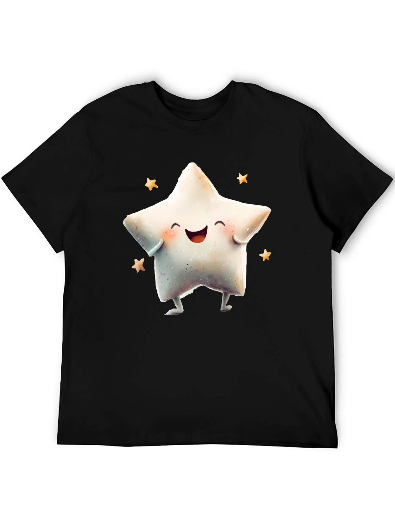 Cute Star Graphic Tee - Black Cotton Blend T-Shirt