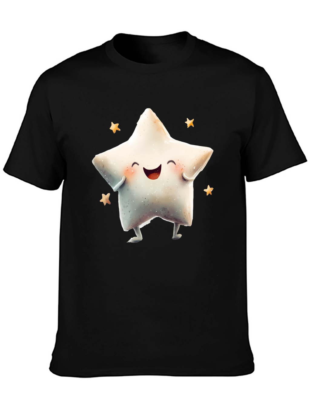 Cute Star Graphic Tee - Black Cotton Blend T-Shirt
