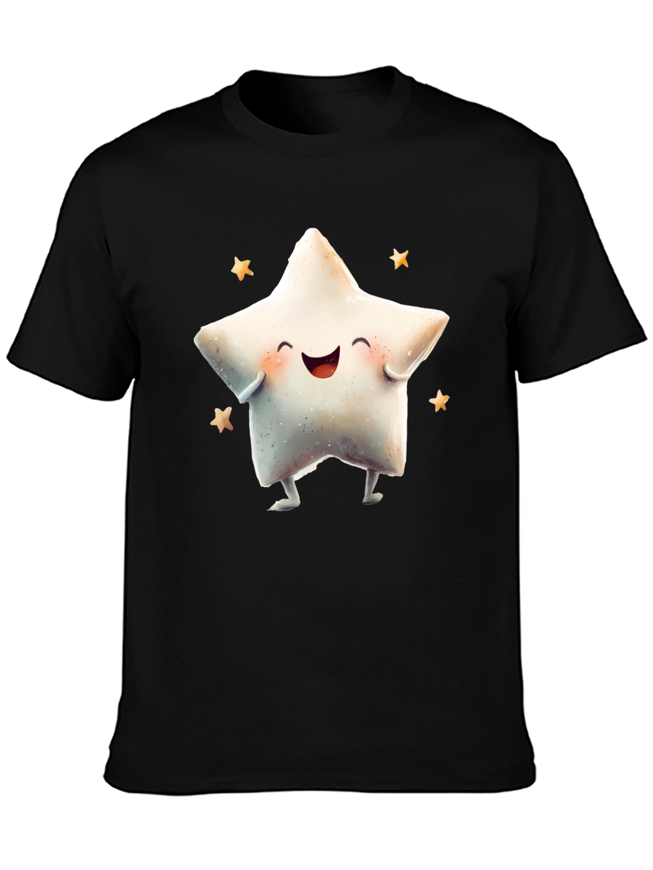 Cute Star Graphic Tee - Black Cotton Blend T-Shirt