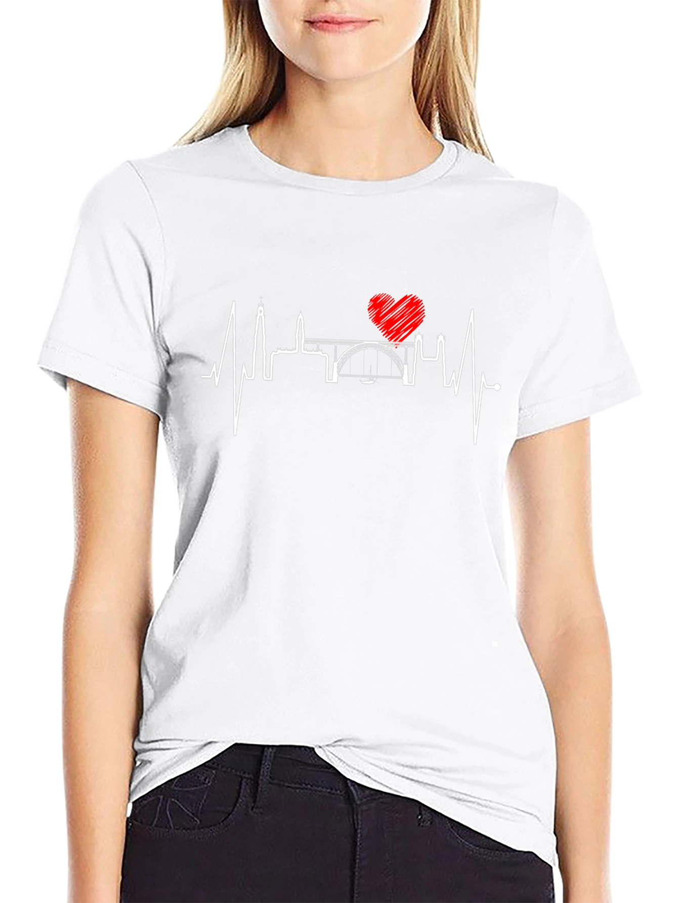 Heartbeat Cityscape T-Shirt - Black