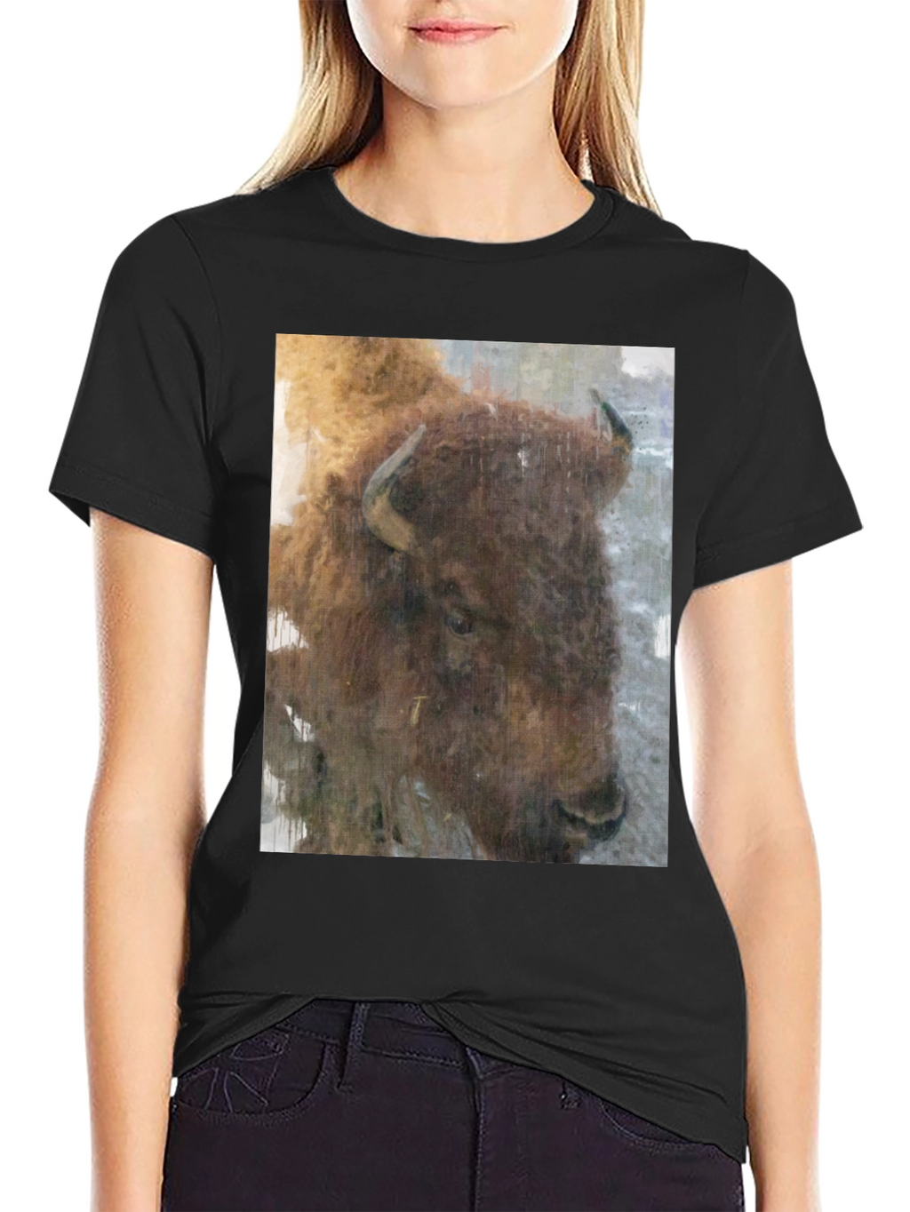 Bison Graphic Print Black T-Shirt