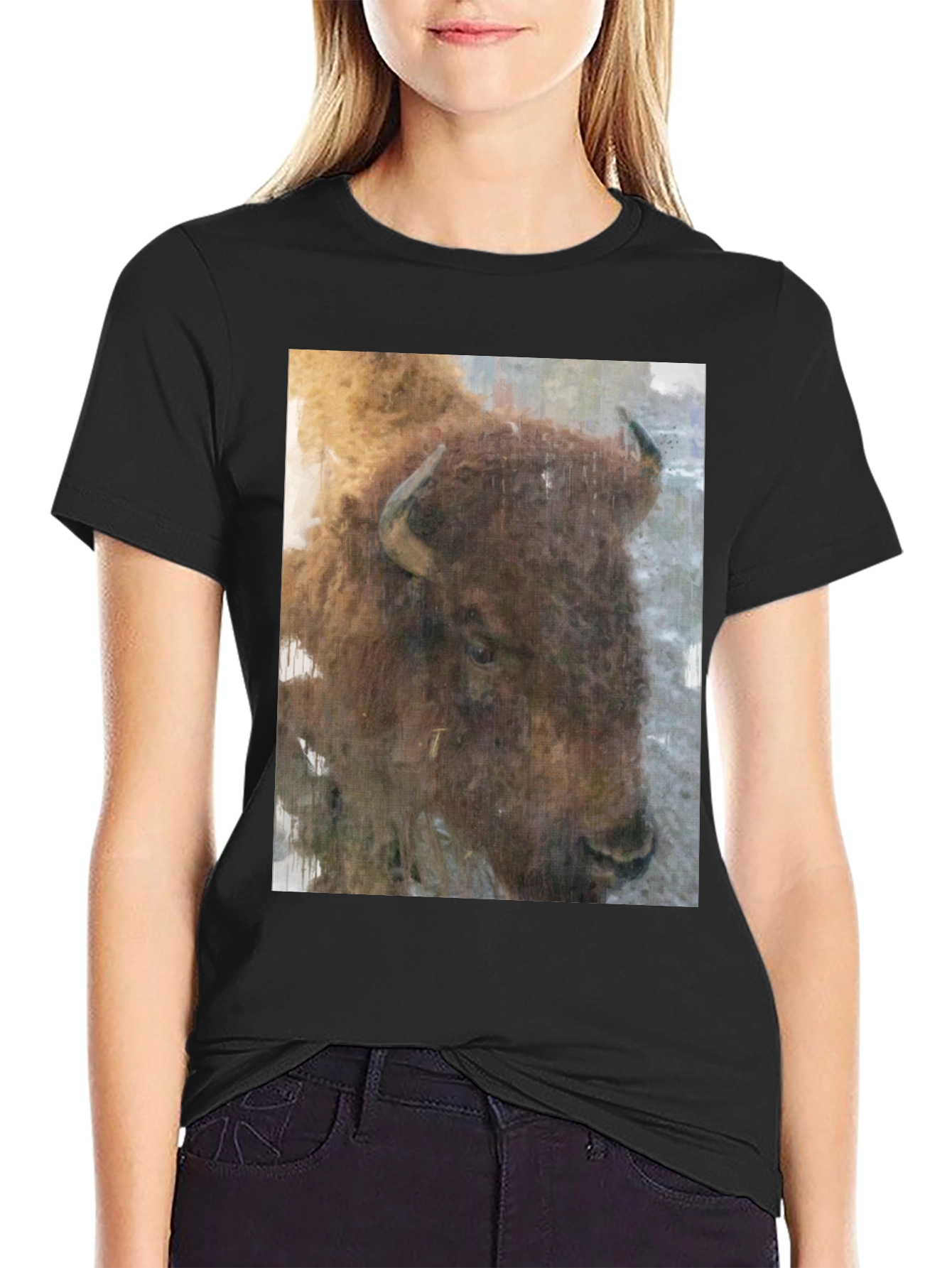 Bison Graphic Print Black T-Shirt