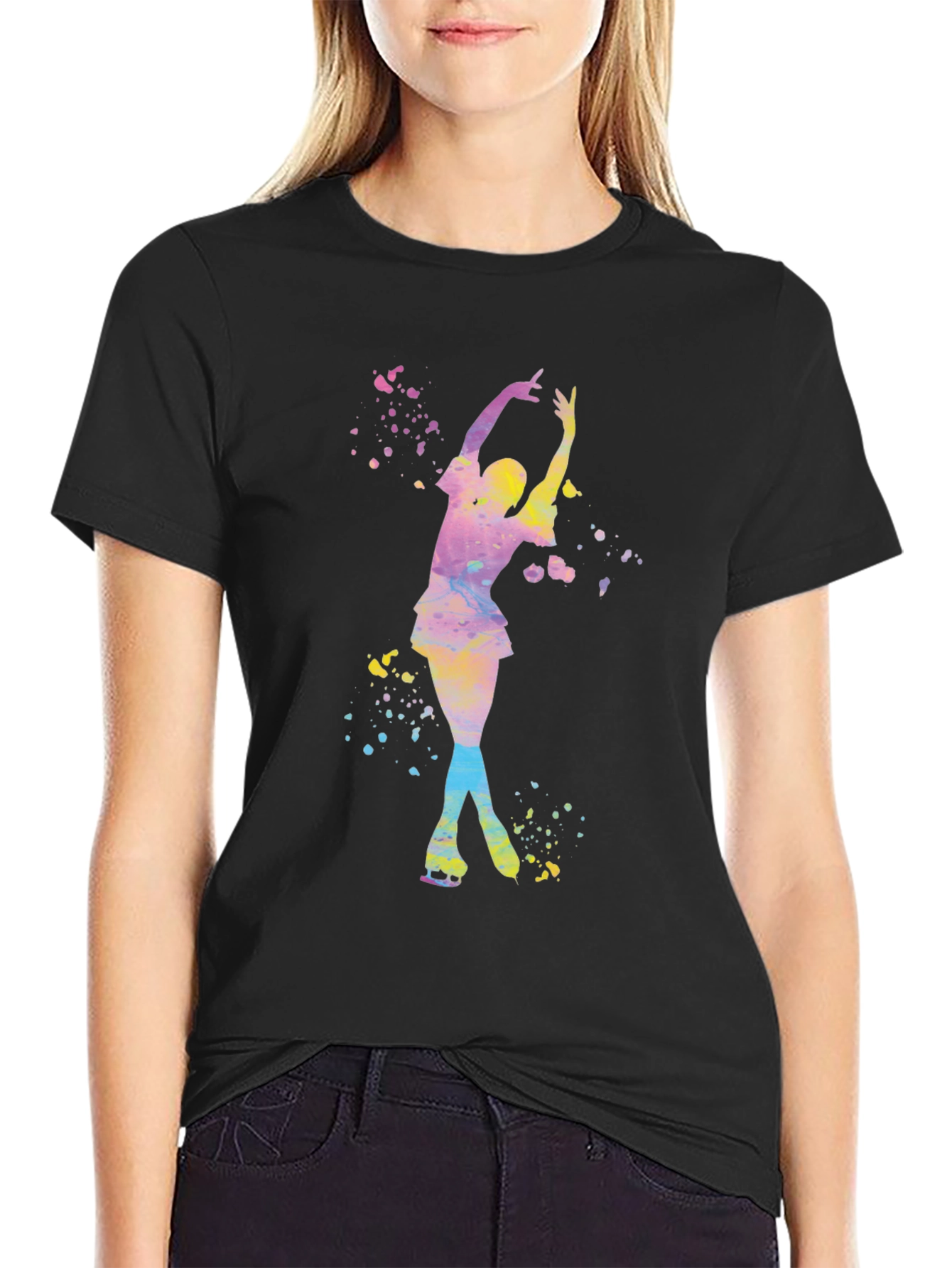 Figure Skater Watercolor Graphic T-Shirt