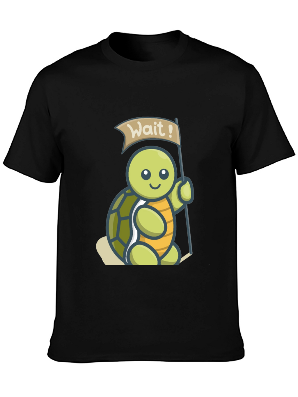 Cute Turtle Wait! Graphic Black T-Shirt