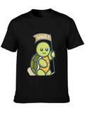 Cute Turtle Wait! Graphic Black T-Shirt