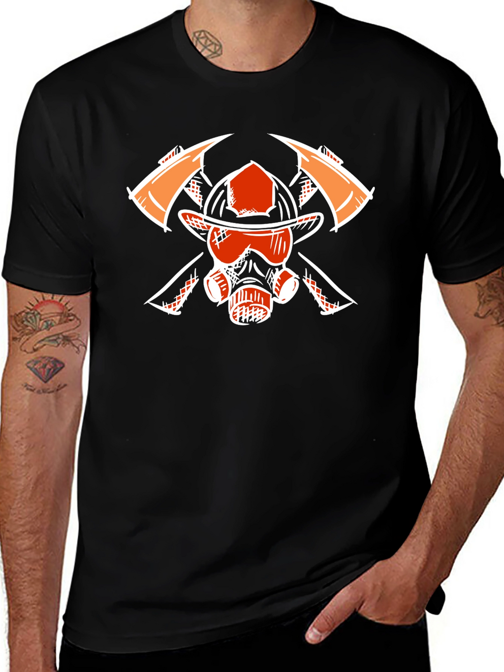Firefighter Graphic Tee - Axes Helmet Mask