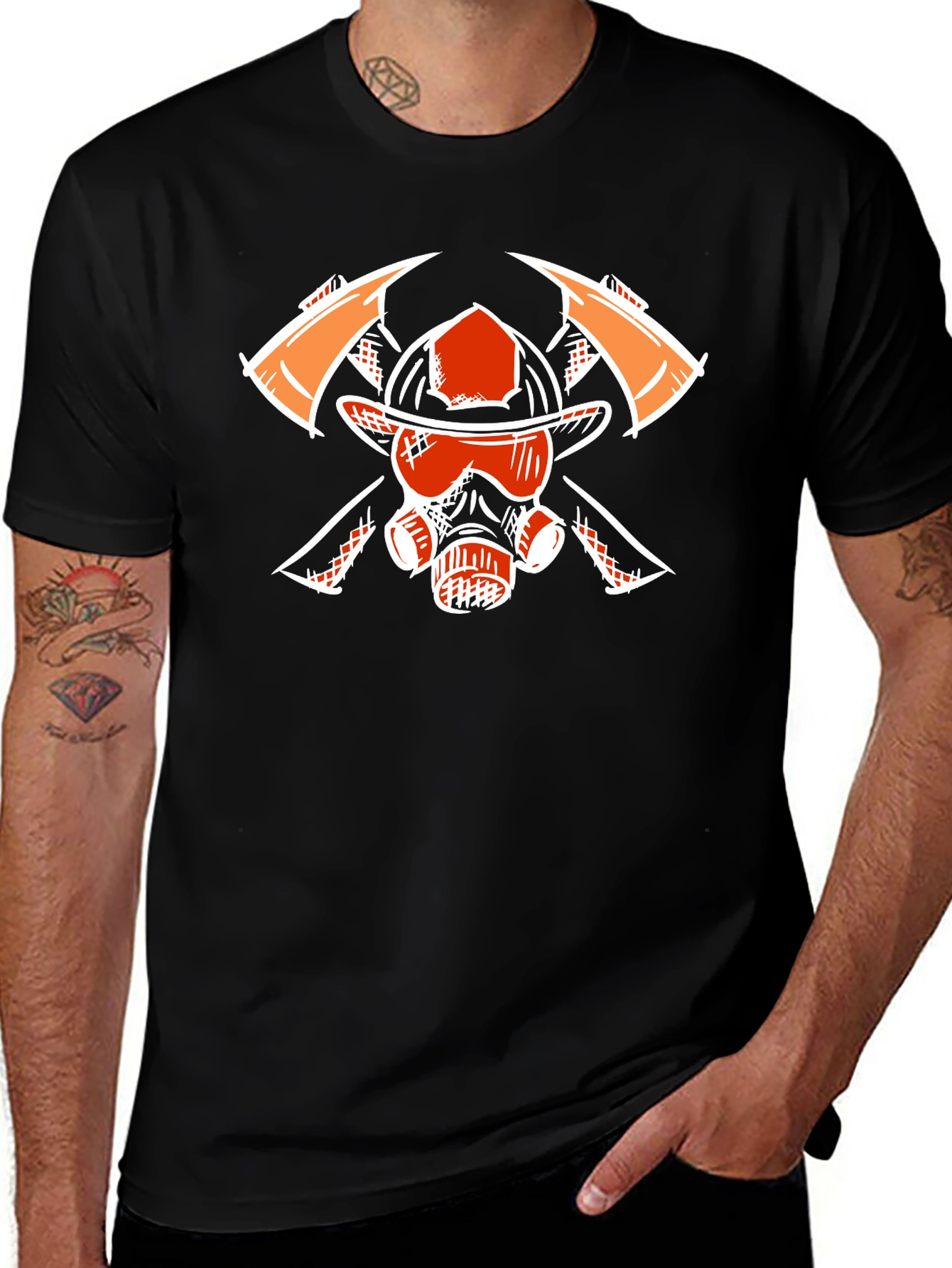 Firefighter Graphic Tee - Axes Helmet Mask