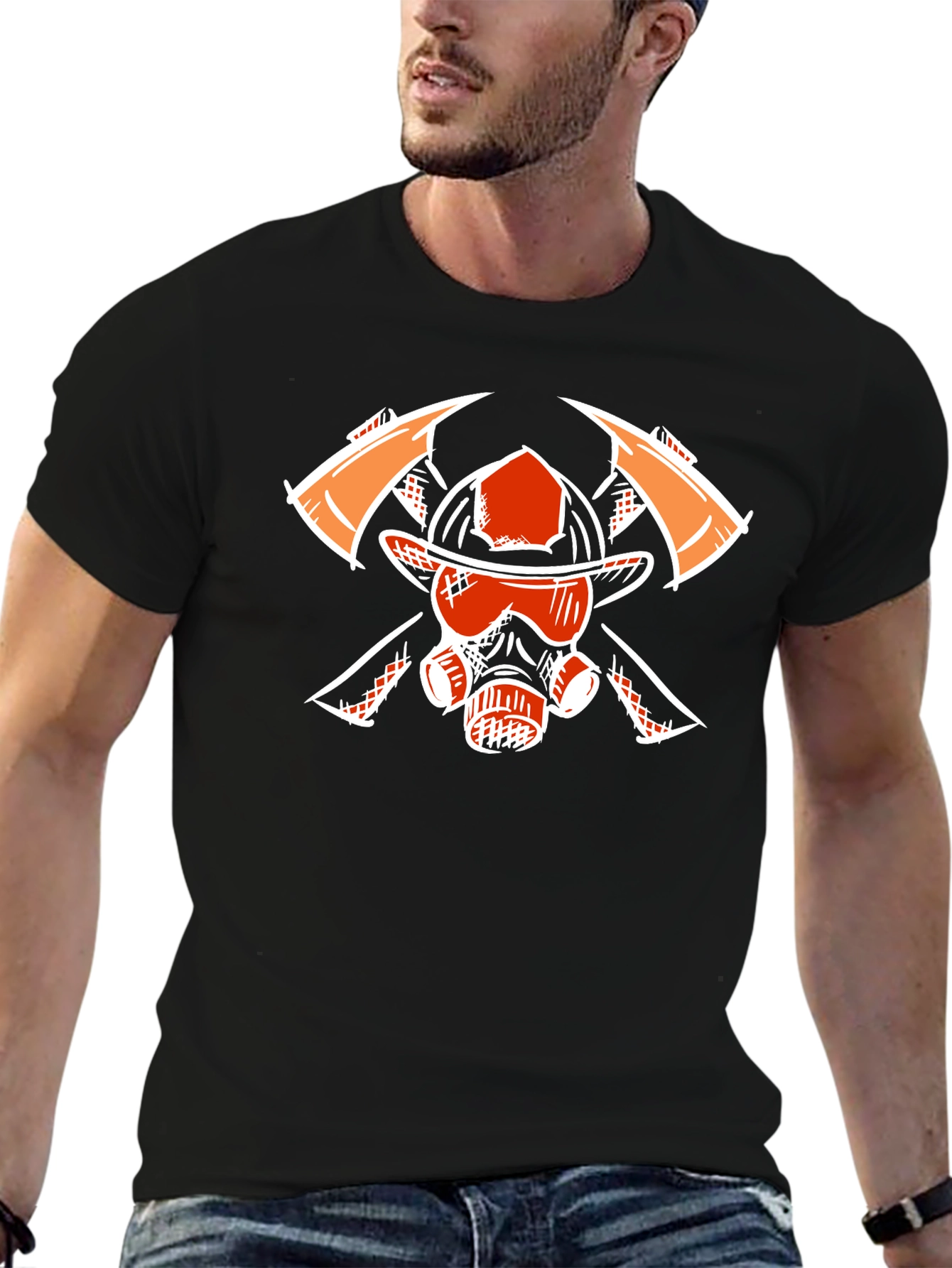 Firefighter Graphic Tee - Axes Helmet Mask