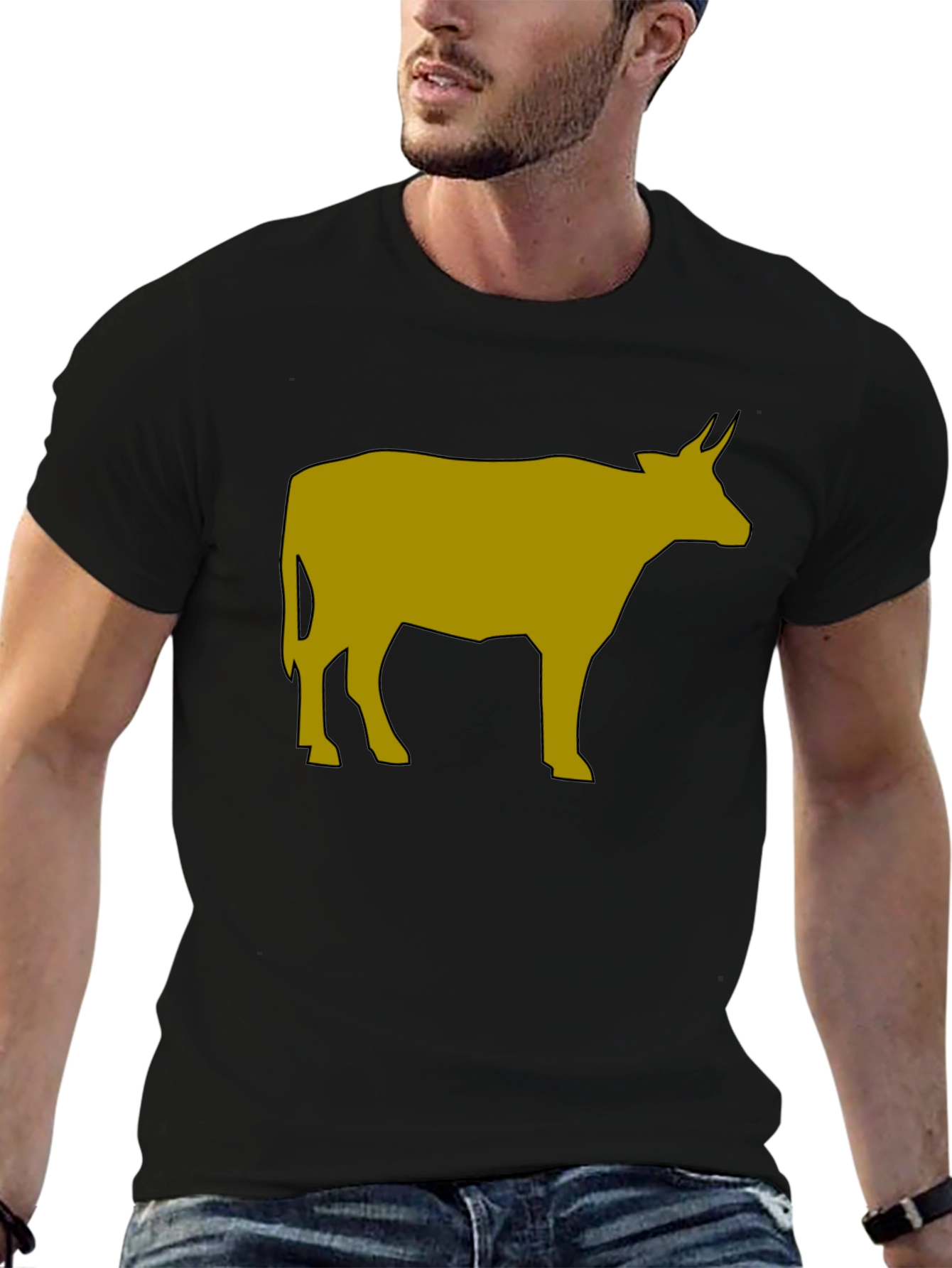 Cow Graphic Tee - Black Cotton Blend T-Shirt