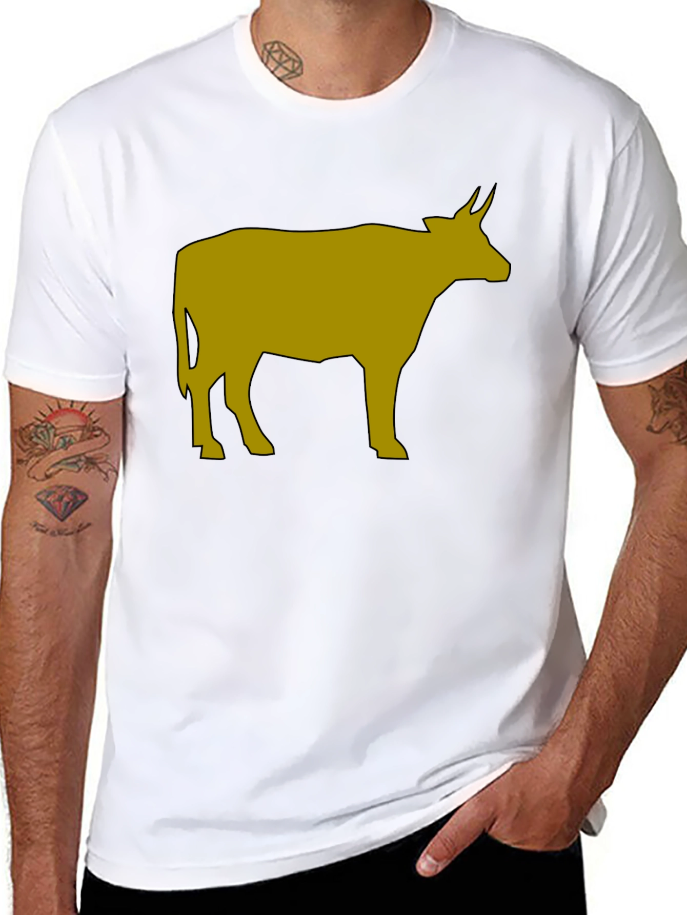Cow Graphic Tee - Black Cotton Blend T-Shirt