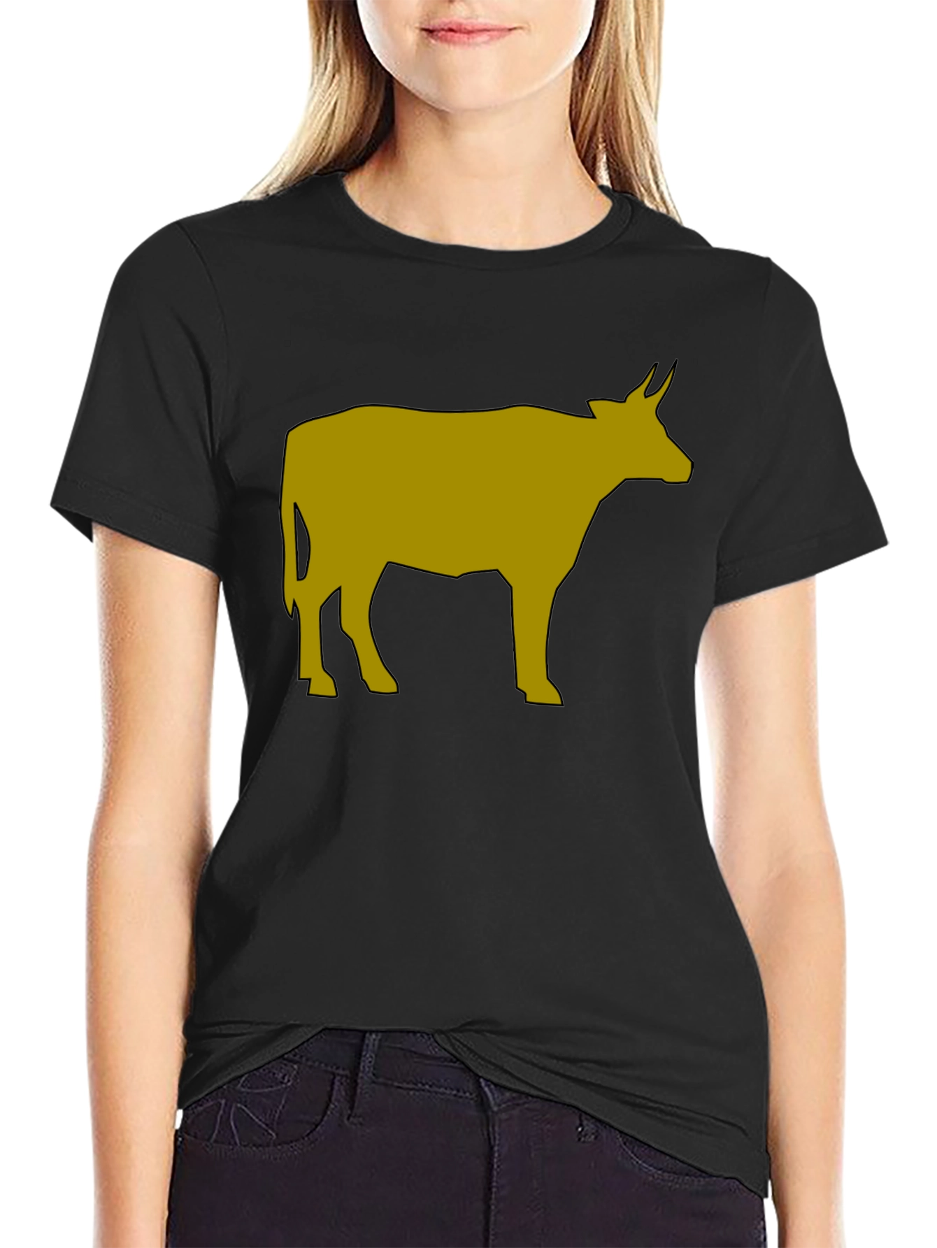 Cow Graphic Tee - Black Cotton Blend T-Shirt