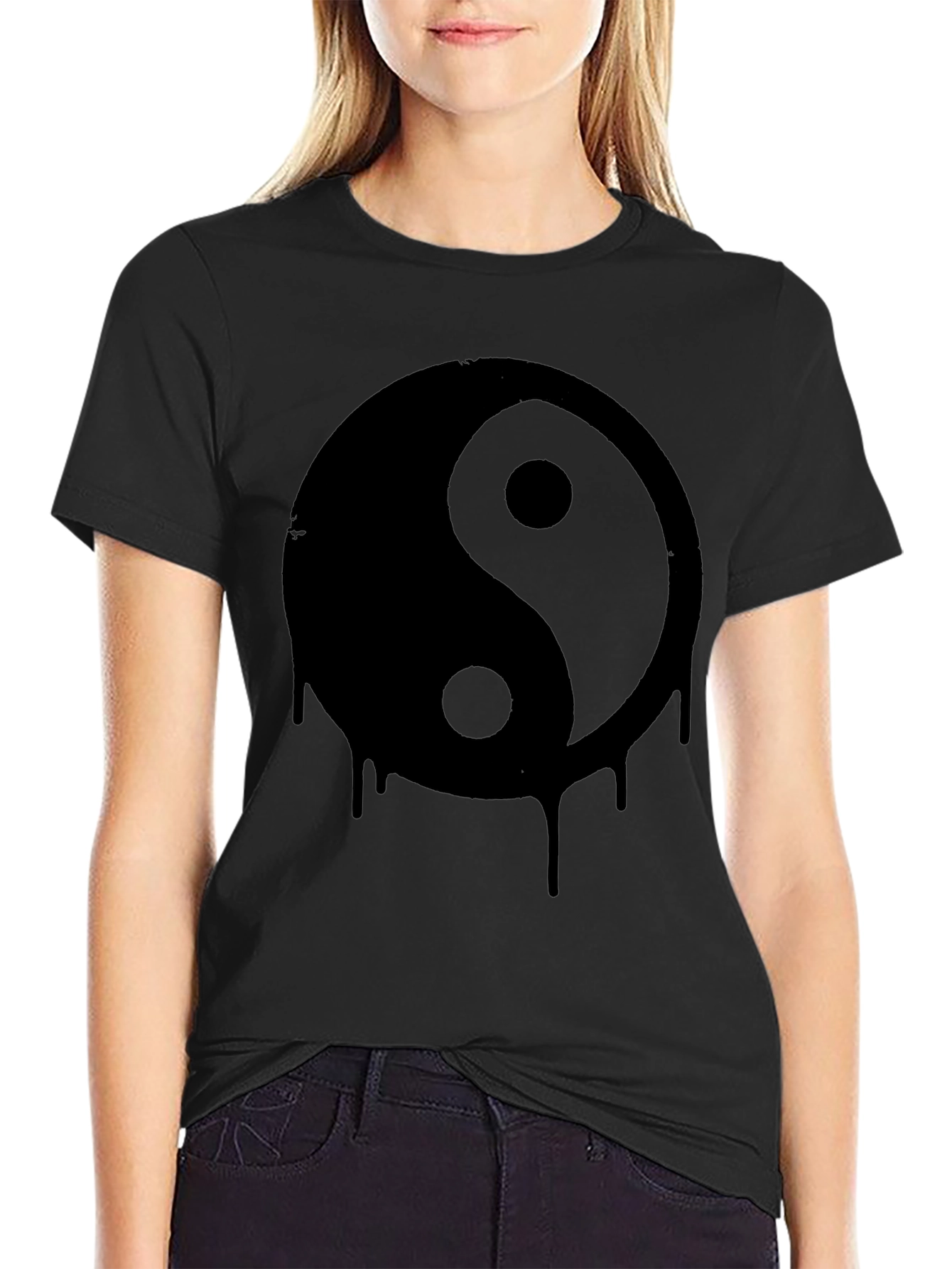 Yin Yang Drip Graphic Tee - Black Cotton T-Shirt