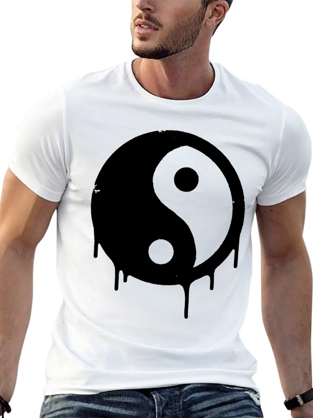 Yin Yang Drip Graphic Tee - Black Cotton T-Shirt