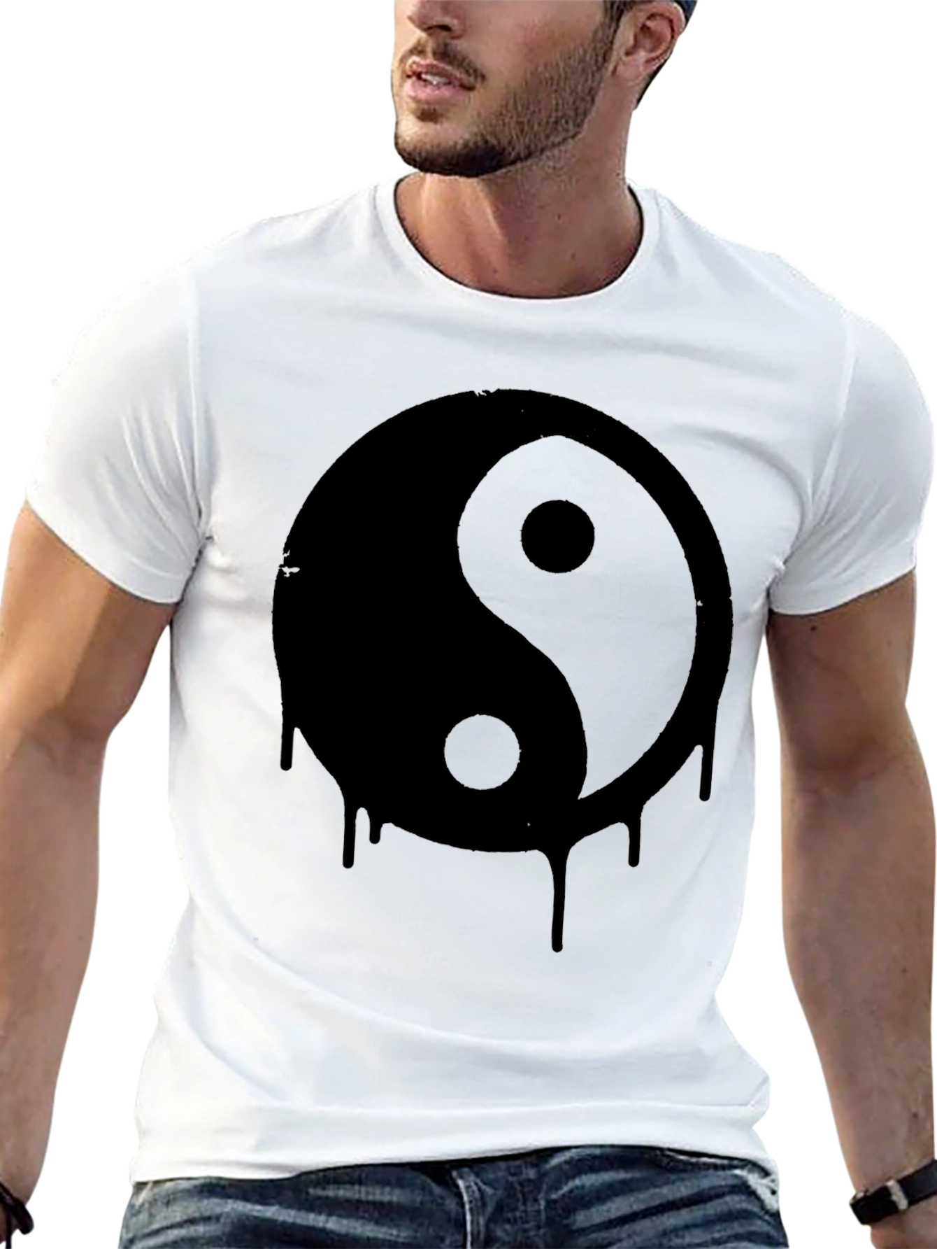 Yin Yang Drip Graphic Tee - Black Cotton T-Shirt