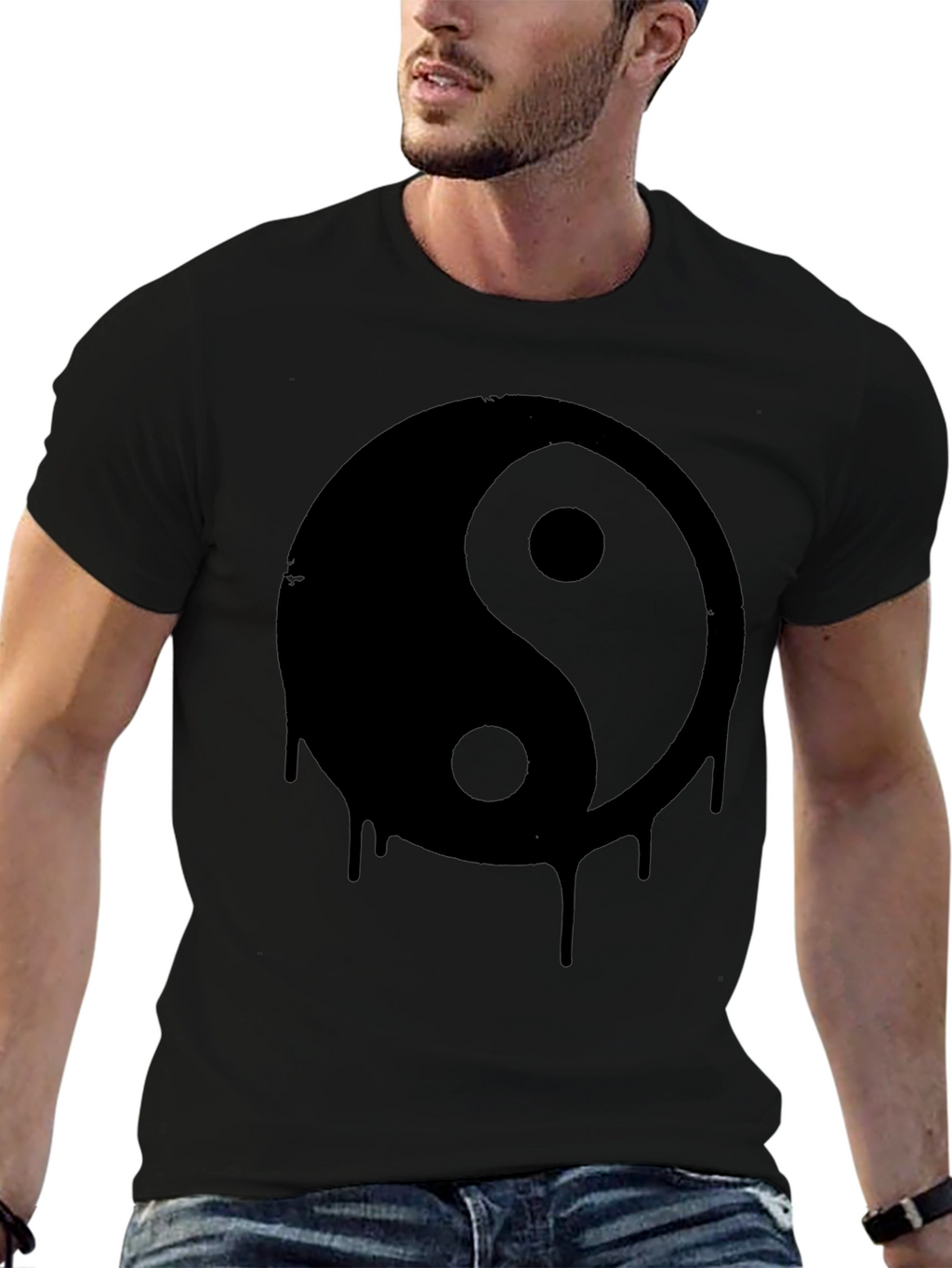 Yin Yang Drip Graphic Tee - Black Cotton T-Shirt
