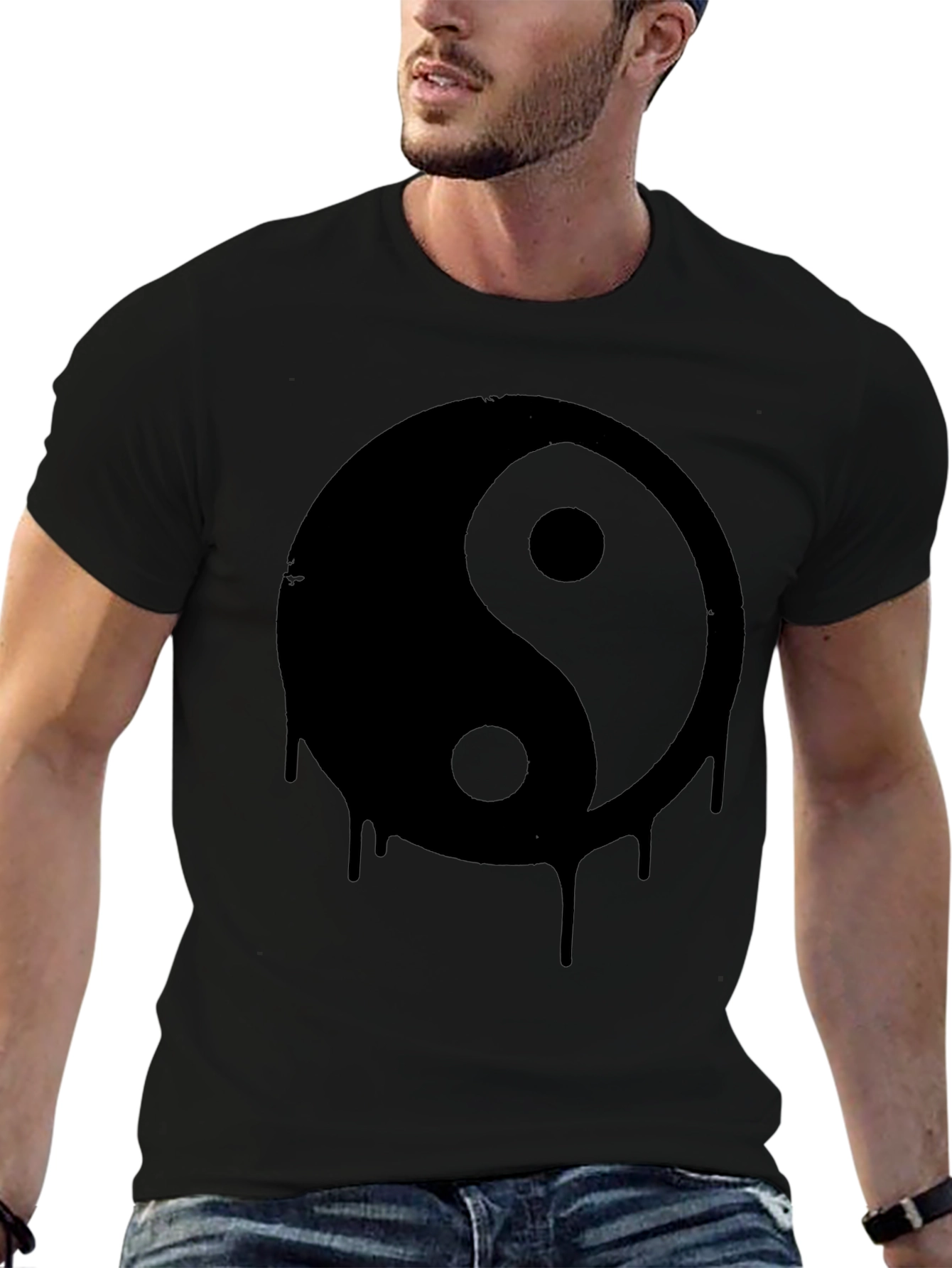 Yin Yang Drip Graphic Tee - Black Cotton T-Shirt