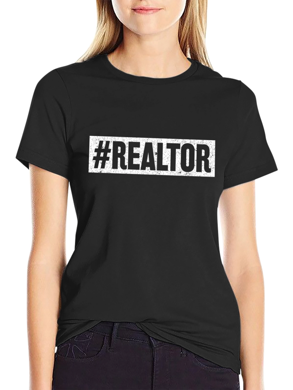 #Realtor T-Shirt - Black Cotton Blend Tee
