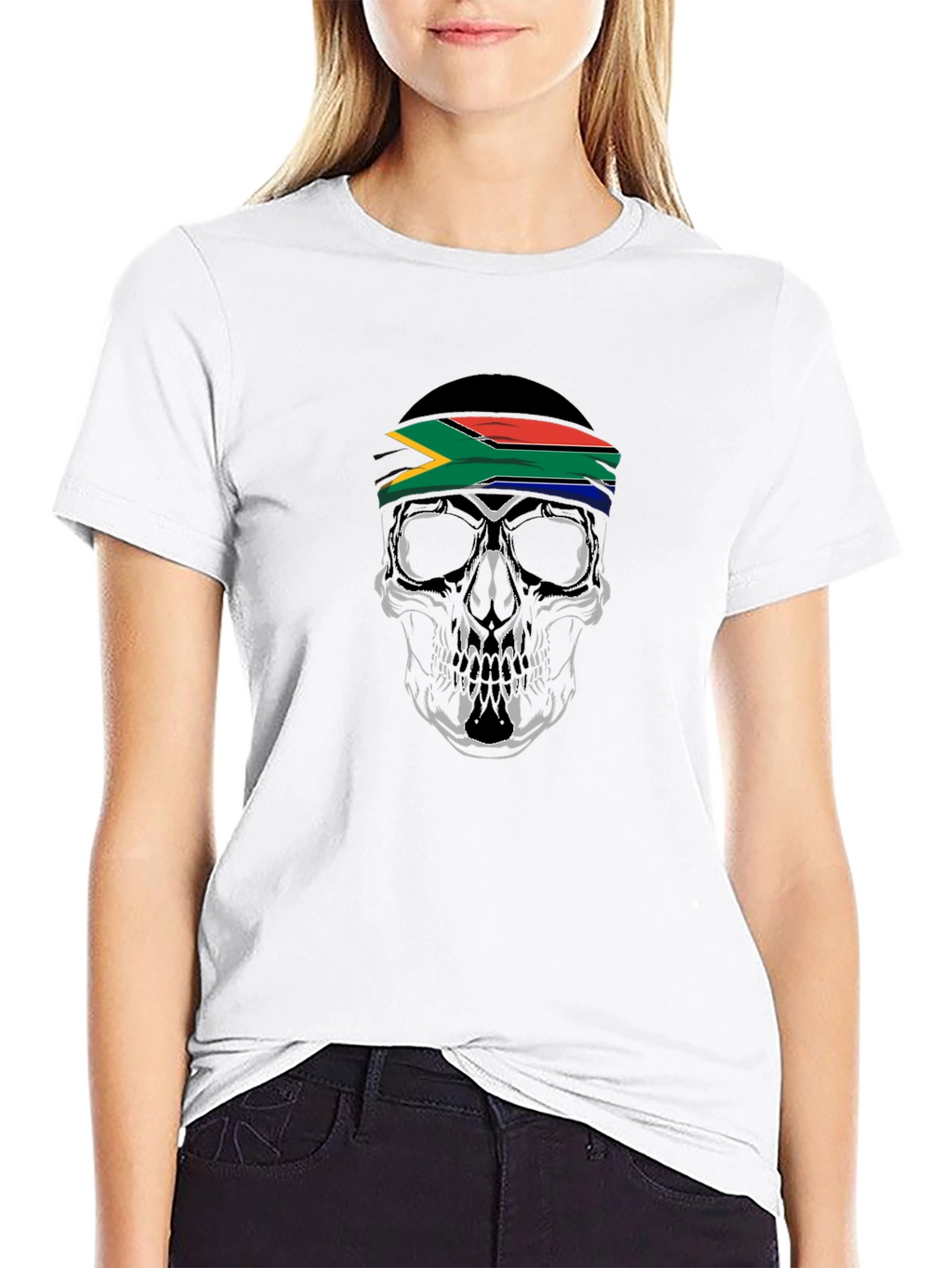 Skull with South African Flag Headband T-Shirt